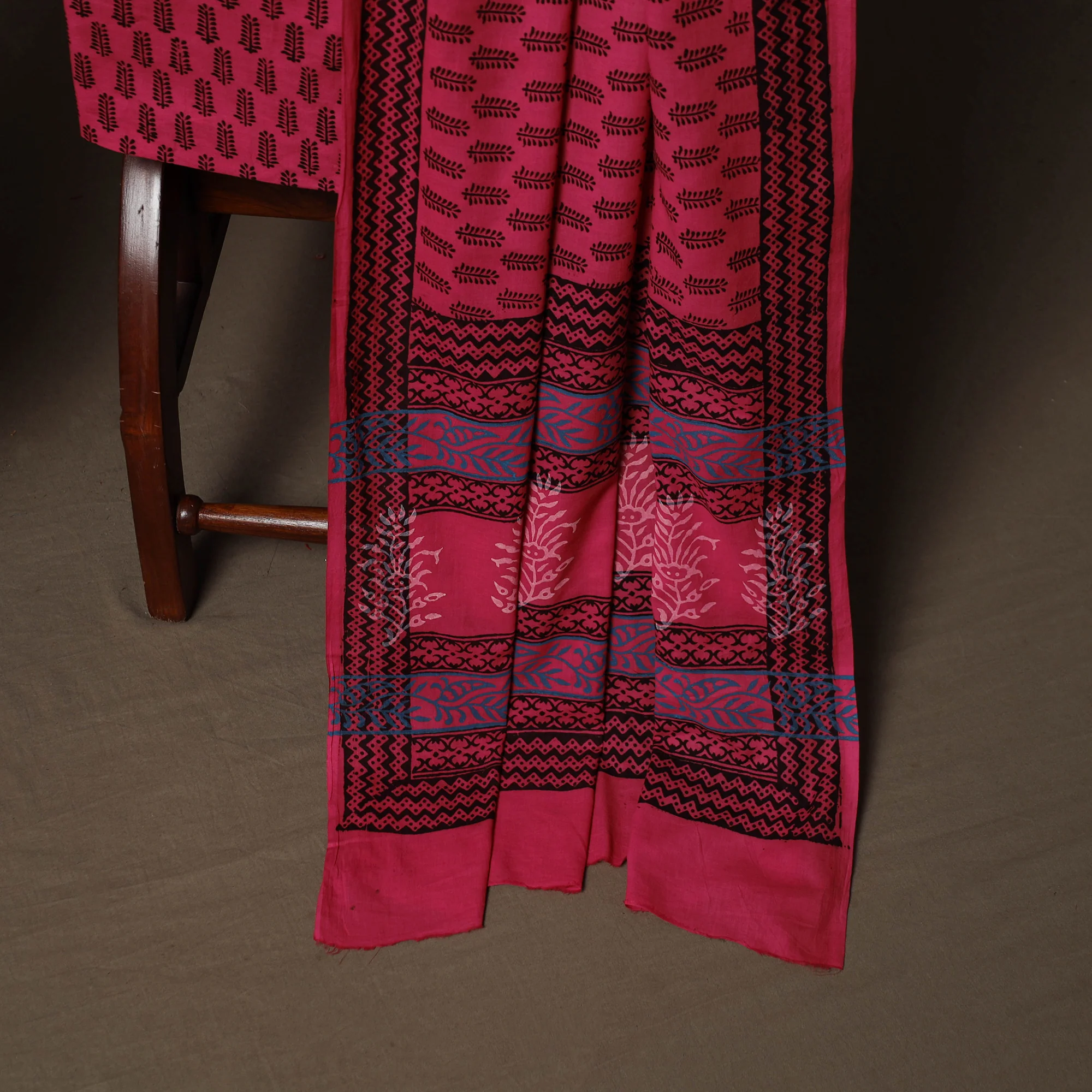 Pink - Bagh Hand Block Print Cotton 3pc Unstitched Dress Material Suit Set 26 - Image 4