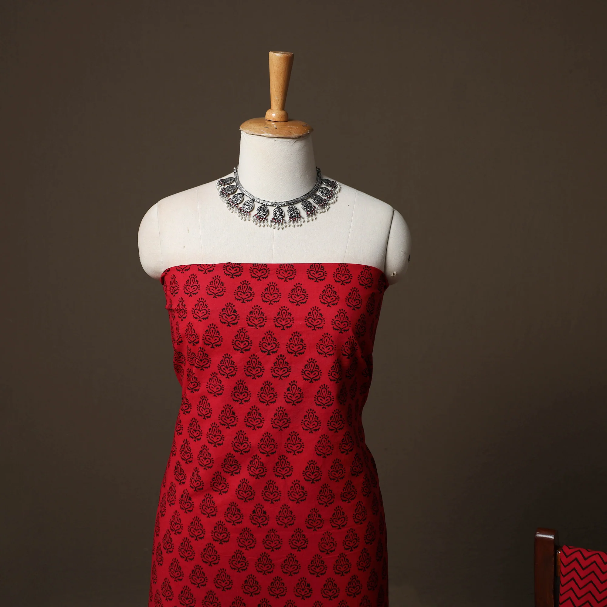 Red - Bagh Hand Block Print Cotton 3pc Unstitched Dress Material Suit Set 27 - Image 3
