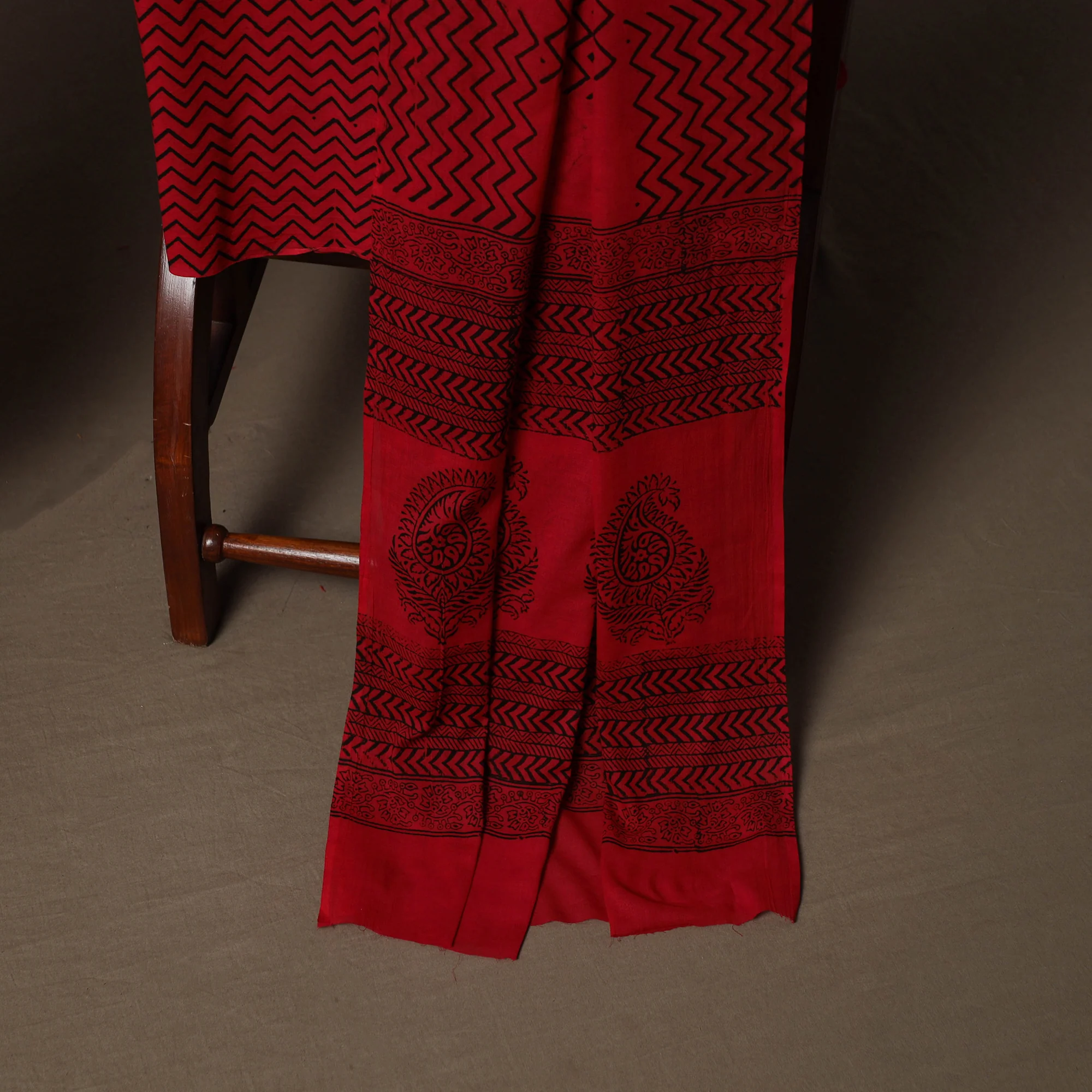 Red - Bagh Hand Block Print Cotton 3pc Unstitched Dress Material Suit Set 27 - Image 4
