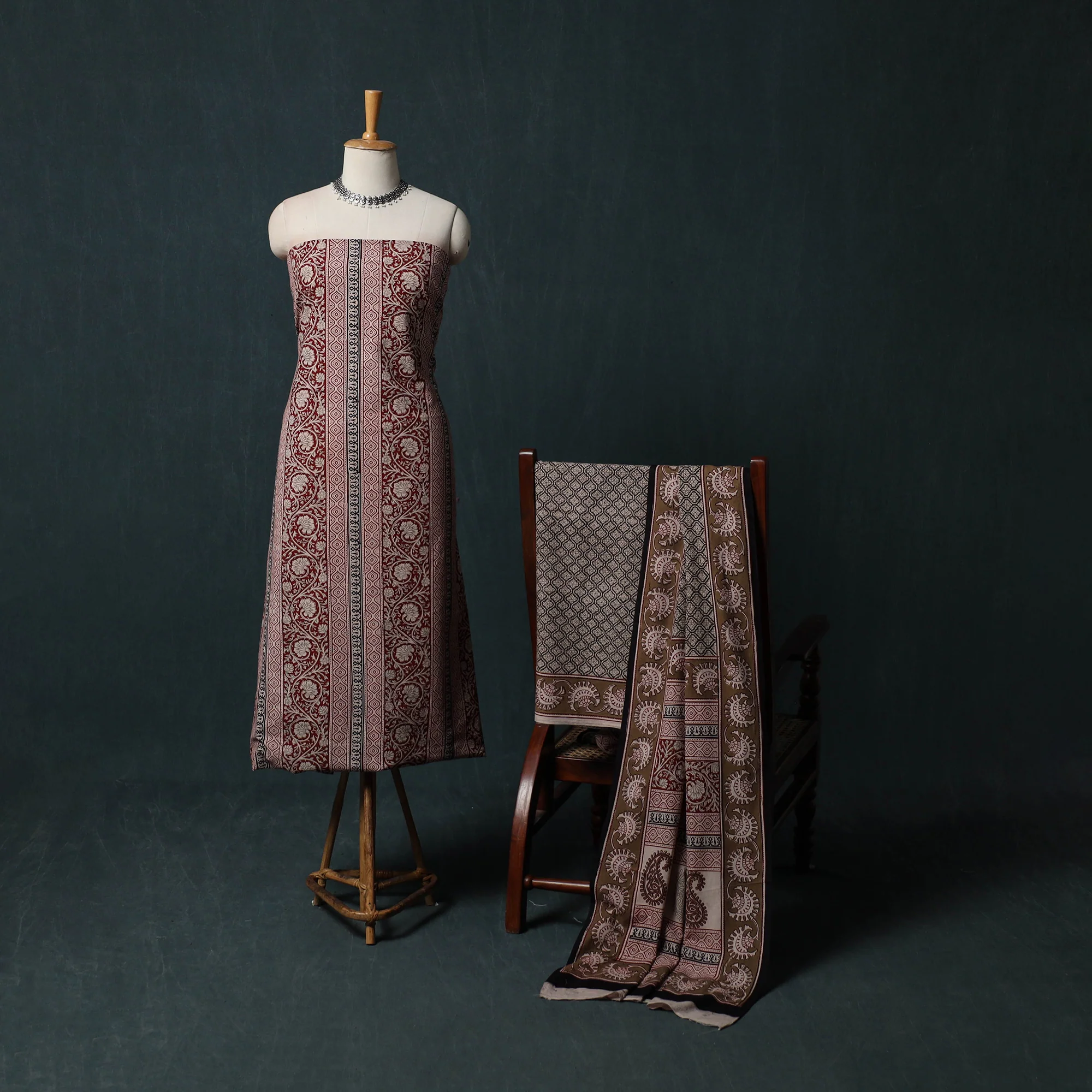 Bagh Hand Block Print Cotton 3pc Unstitched Dress Material Suit Set 27 - Image 2