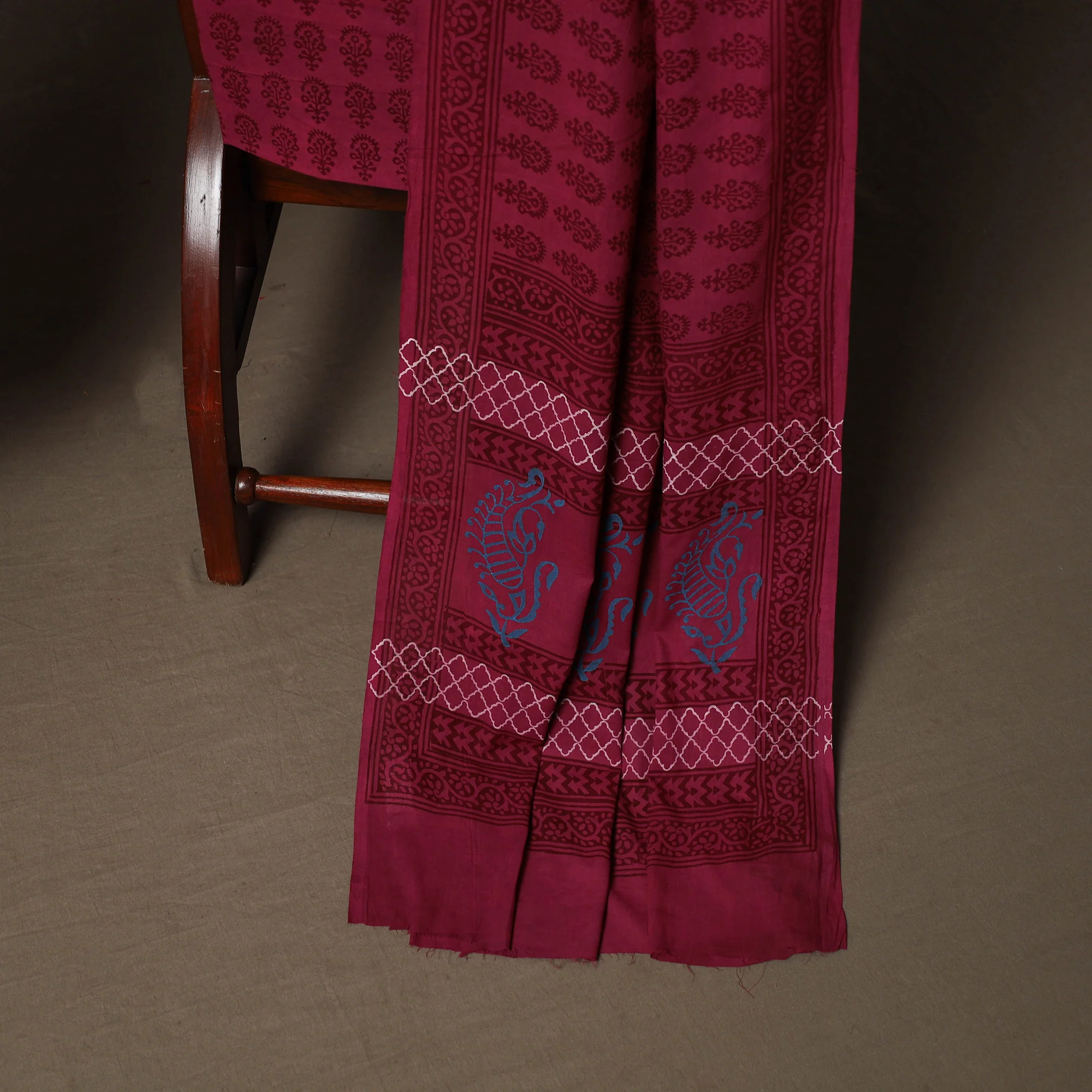 Pink - Bagh Hand Block Print Cotton 3pc Unstitched Dress Material Suit Set 29 - Image 4