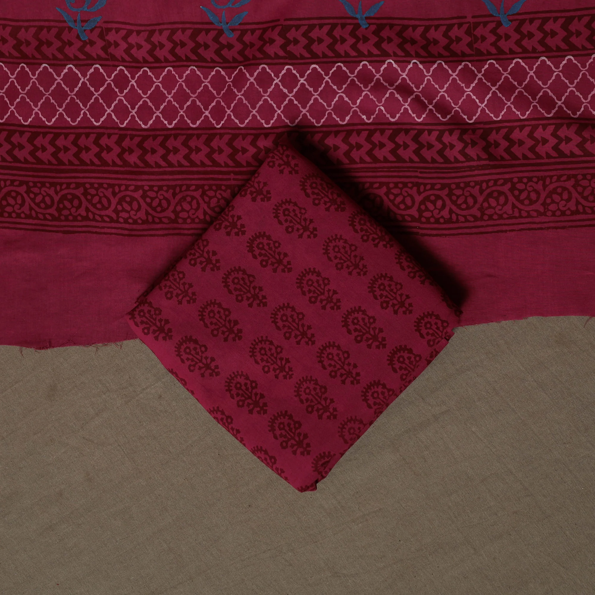Pink - Bagh Hand Block Print Cotton 3pc Unstitched Dress Material Suit Set 29 - Image 5