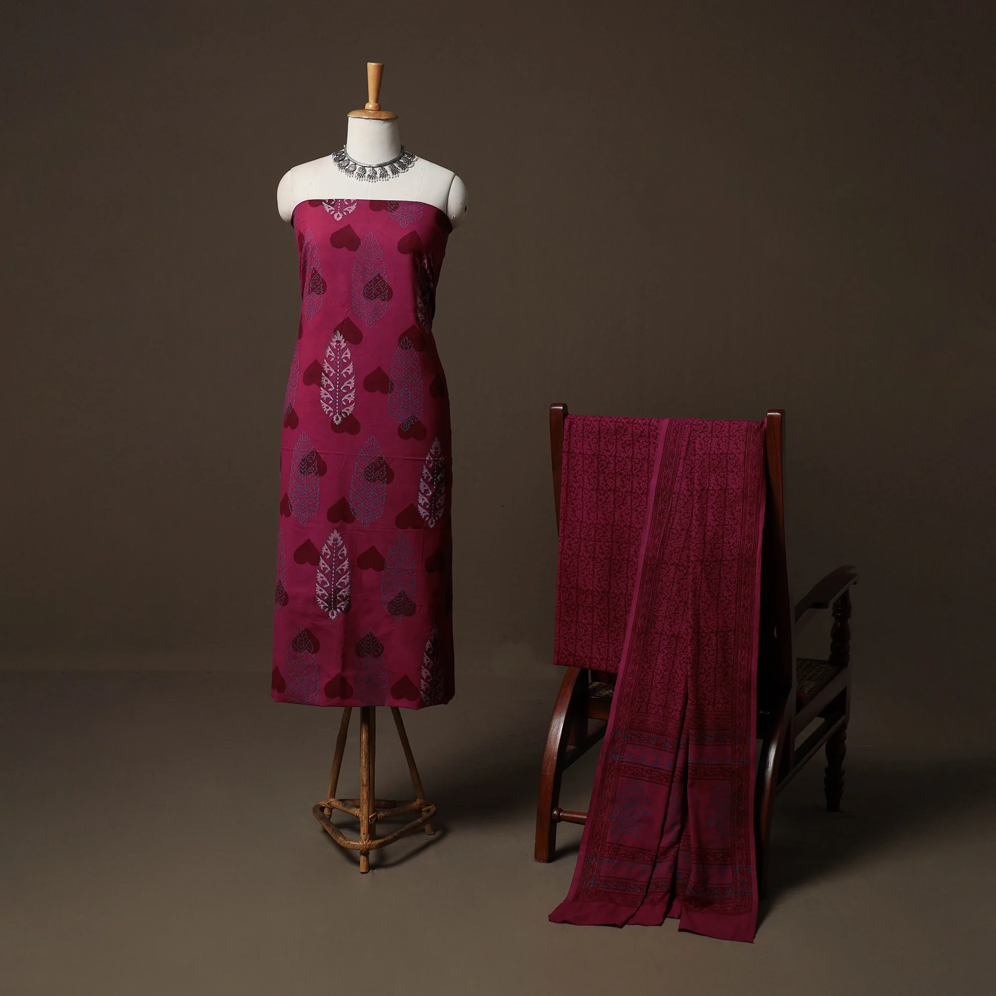 Pink - Bagh Hand Block Print Cotton 3pc Unstitched Dress Material Suit Set 36 - Image 2