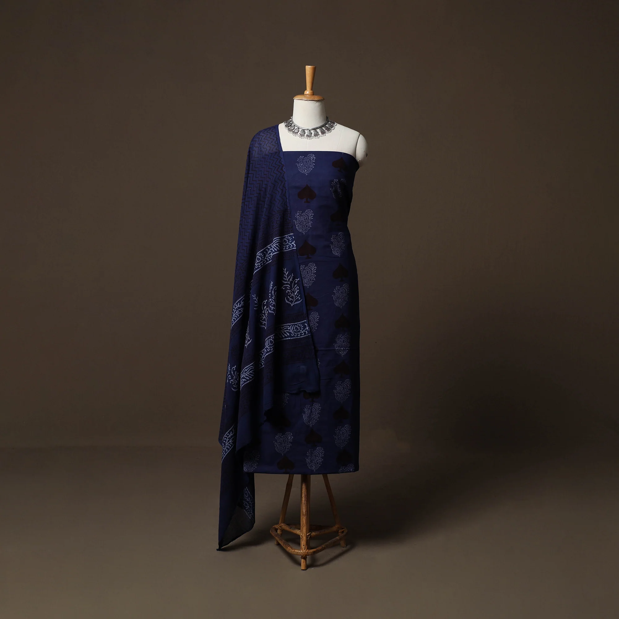 Blue - Bagh Hand Block Print Cotton 3pc Unstitched Dress Material Suit Set 37