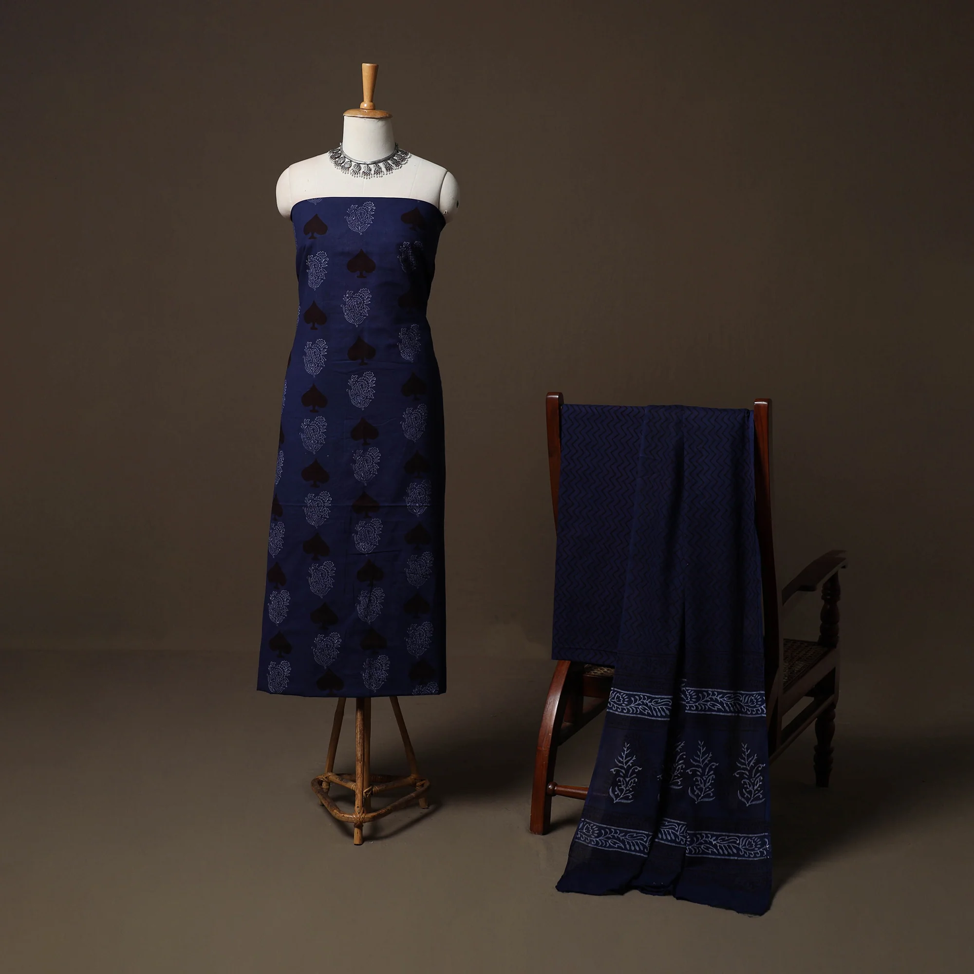 Blue - Bagh Hand Block Print Cotton 3pc Unstitched Dress Material Suit Set 37 - Image 2