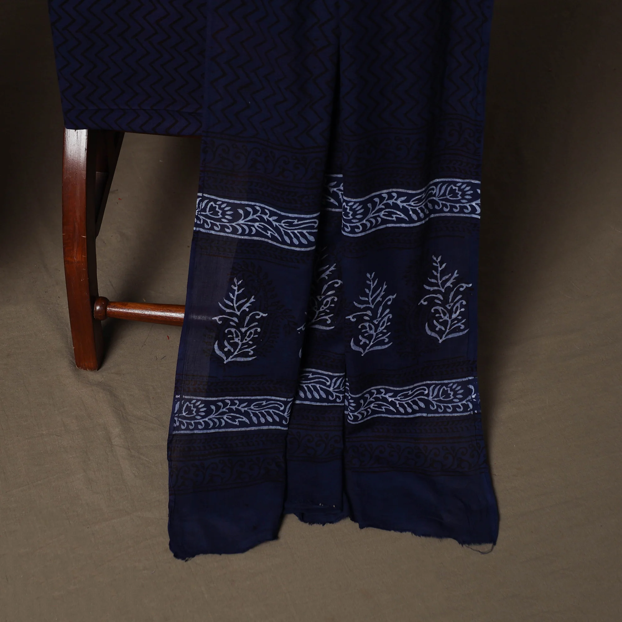 Blue - Bagh Hand Block Print Cotton 3pc Unstitched Dress Material Suit Set 37 - Image 4