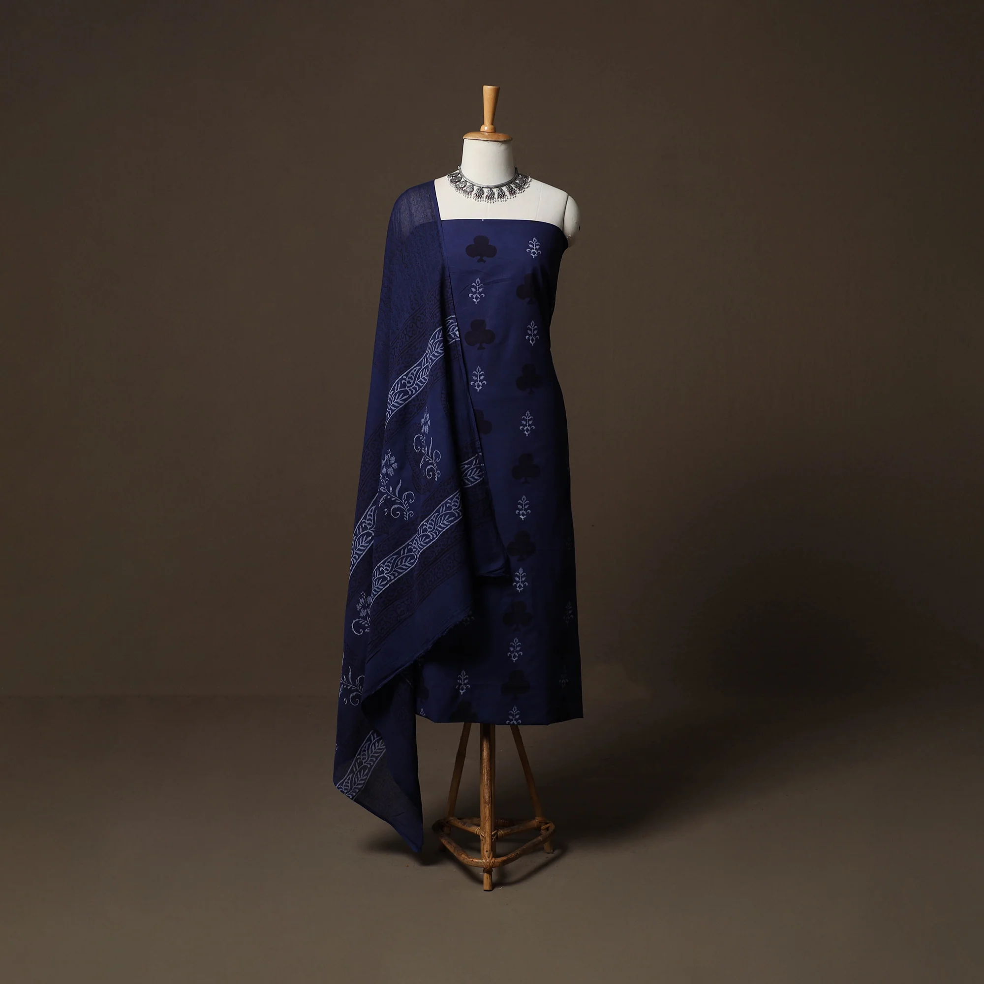 Blue - Bagh Hand Block Print Cotton 3pc Unstitched Dress Material Suit Set 38