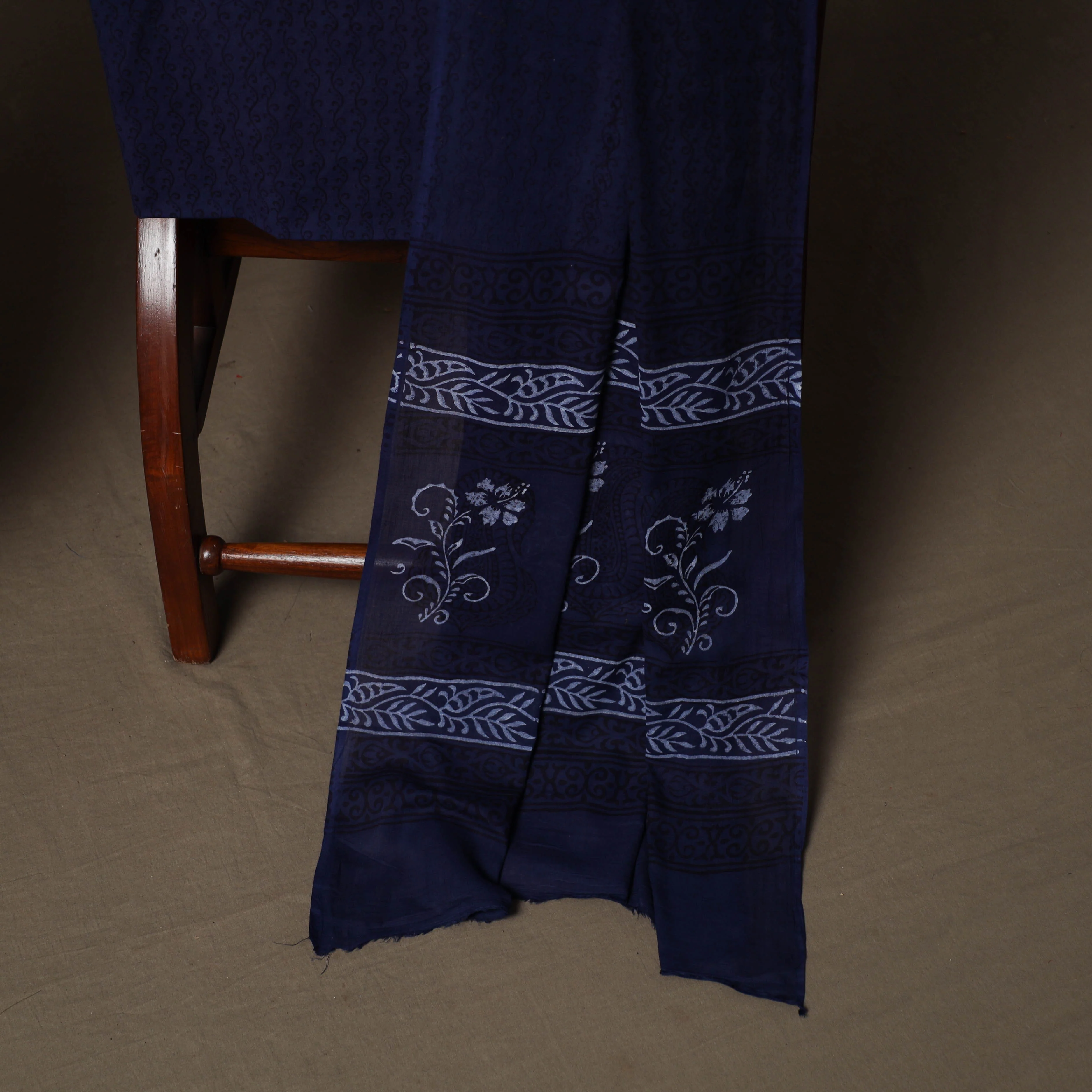 Blue - Bagh Hand Block Print Cotton 3pc Unstitched Dress Material Suit Set 38 - Image 4