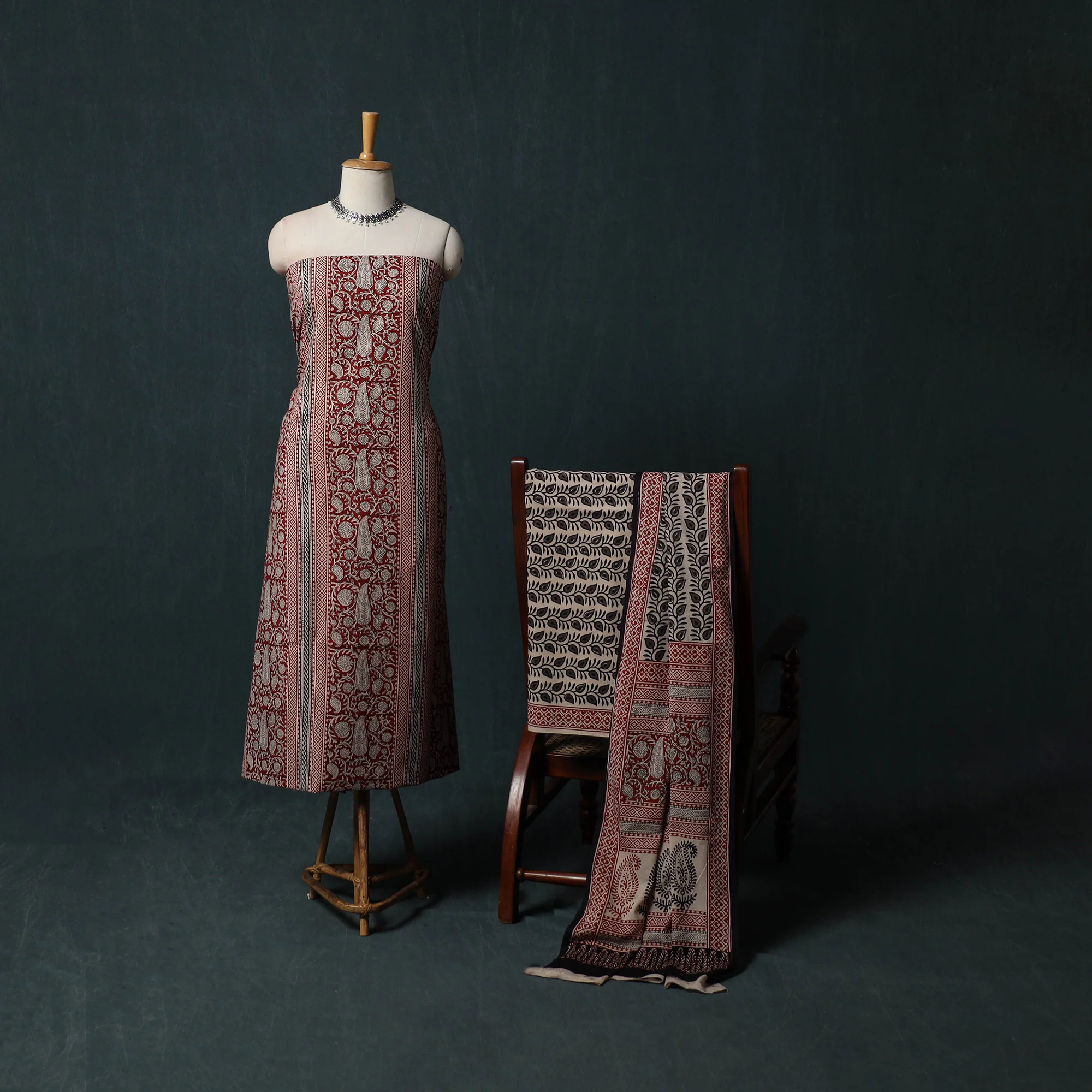 Bagh Hand Block Print Cotton 3pc Unstitched Dress Material Suit Set 42 - Image 2
