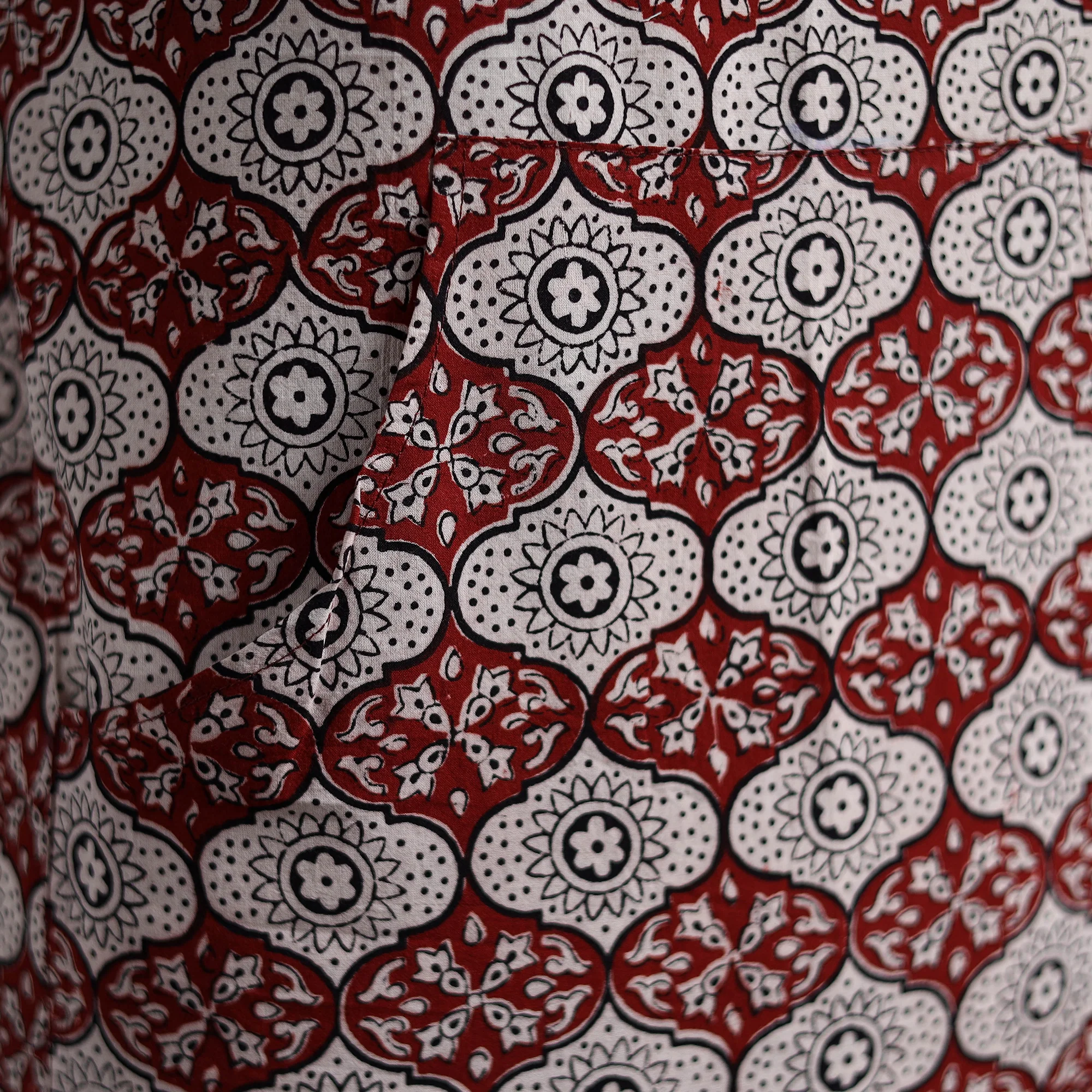 Red - Bagh Hand Block Print Cotton Apron with Pocket 07 - Image 3