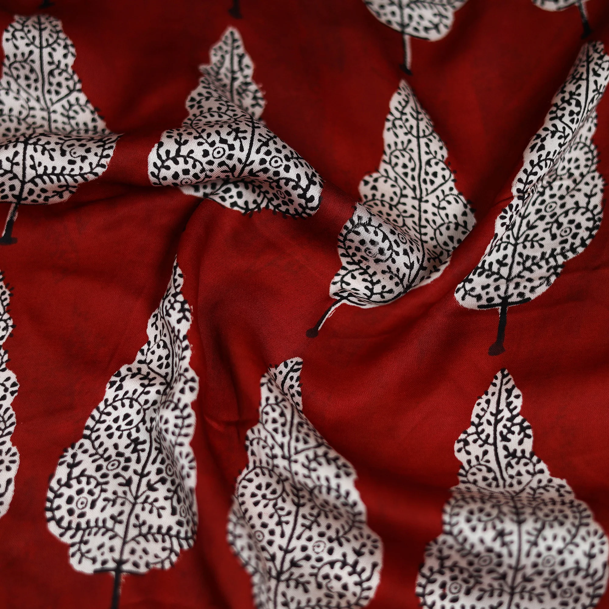 Red - Bagh Hand Block Print Modal Silk Scarf 03 - Image 3