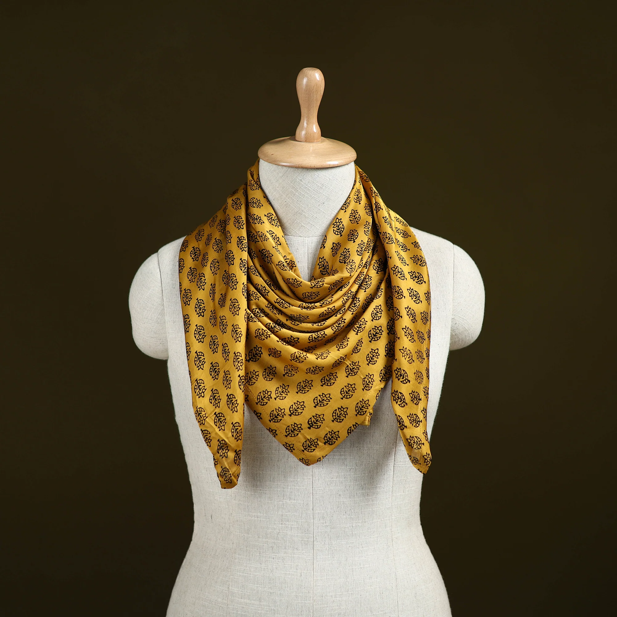 Yellow - Bagh Hand Block Print Modal Silk Scarf 51