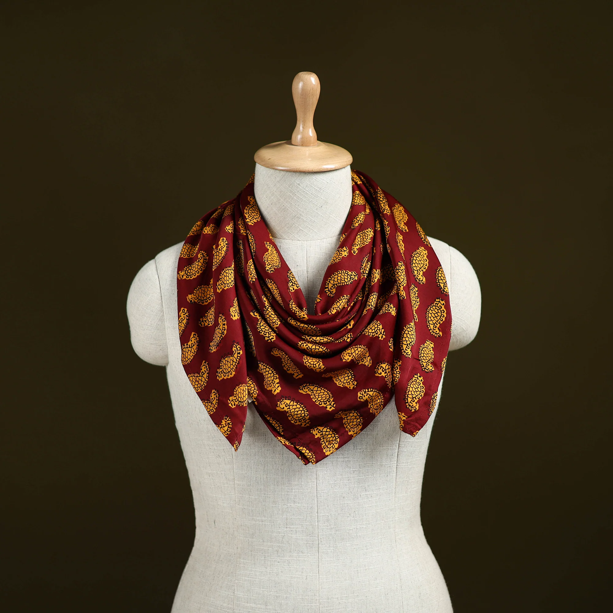 Red - Bagh Hand Block Print Modal Silk Scarf 69