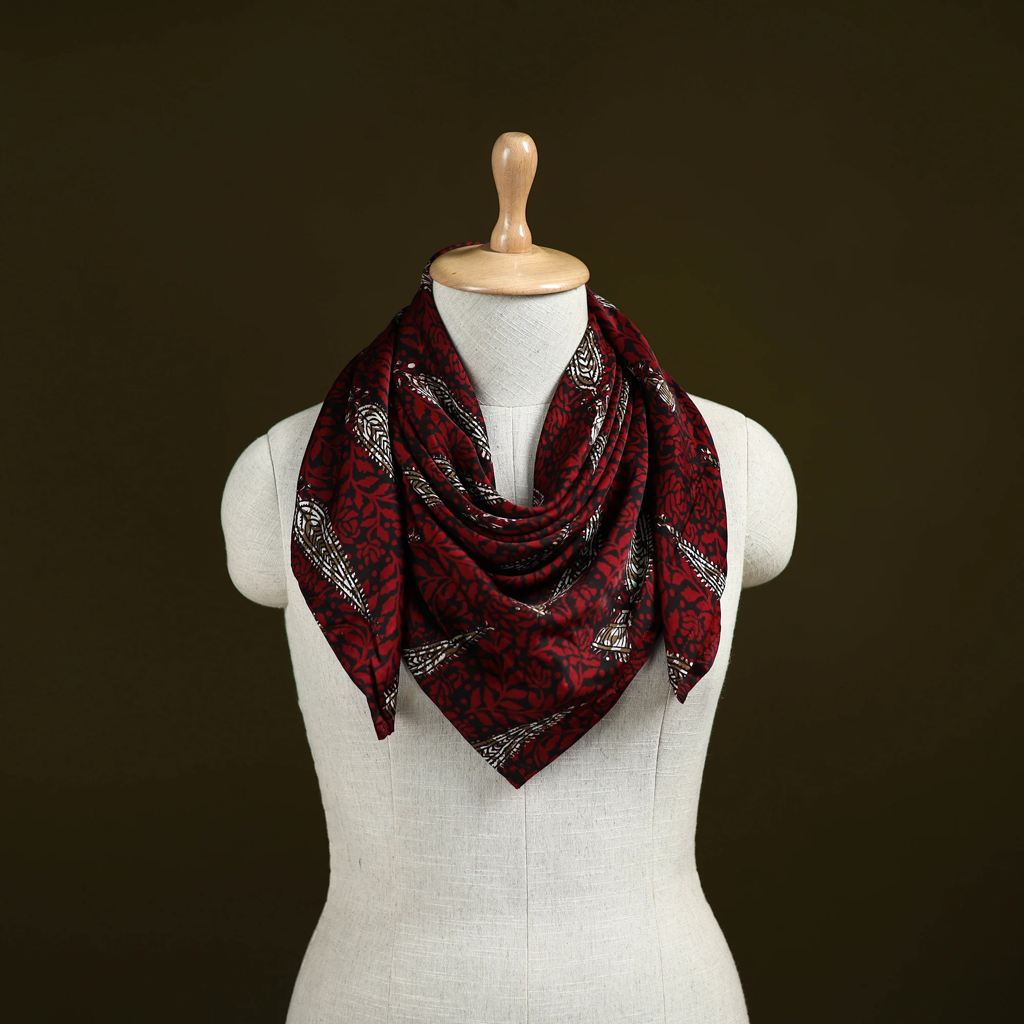 Red - Bagh Hand Block Print Modal Silk Scarf 70