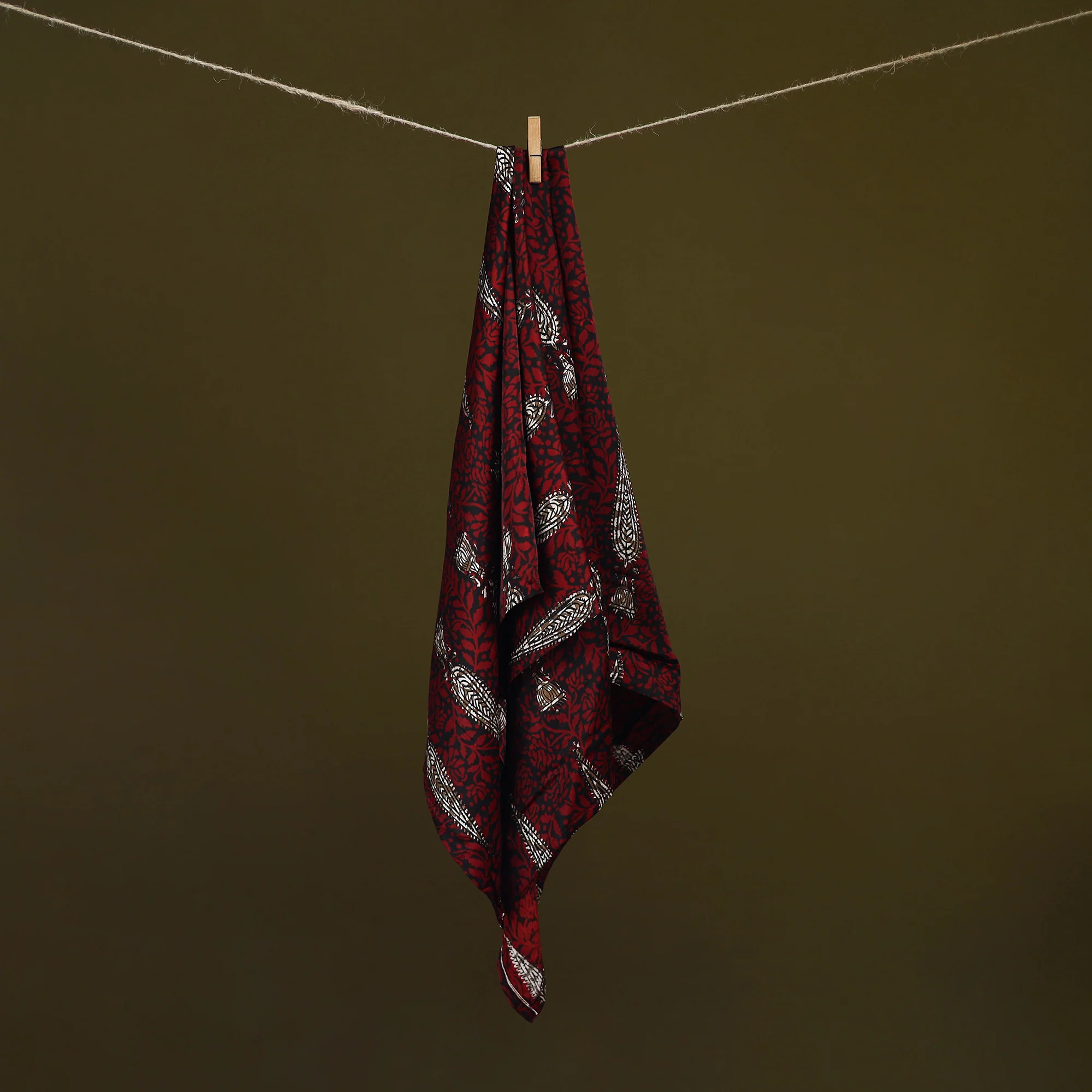 Red - Bagh Hand Block Print Modal Silk Scarf 70 - Image 2