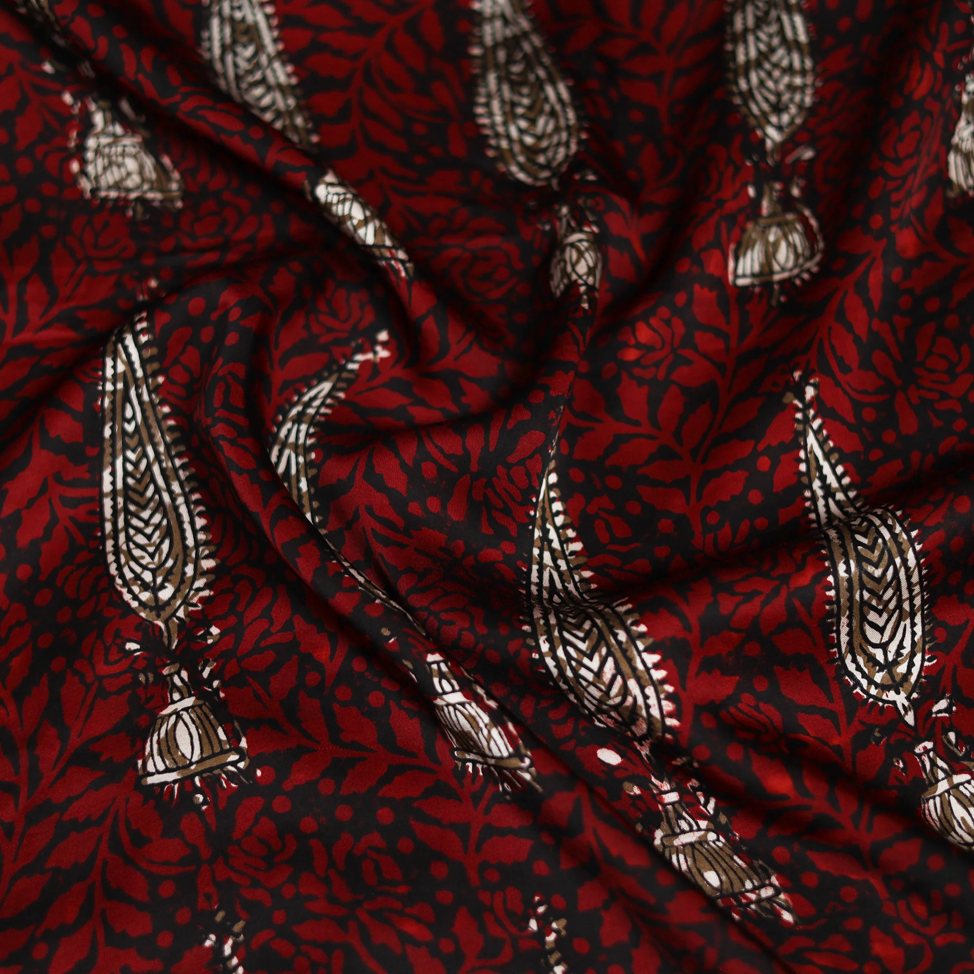 Red - Bagh Hand Block Print Modal Silk Scarf 70 - Image 3