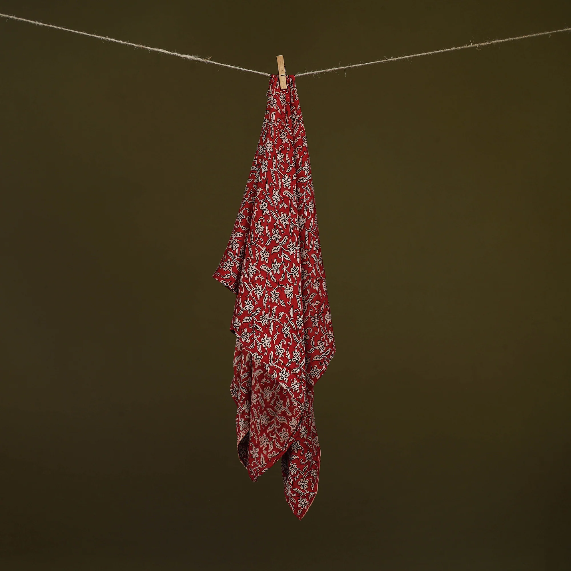 Red - Bagh Hand Block Print Modal Silk Scarf 95 - Image 2