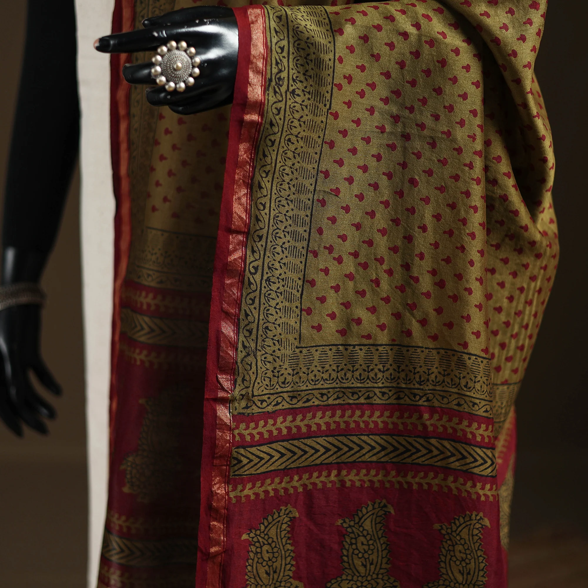 Green - Bagh Hand Block Print Natural Dyed Chanderi Silk Handloom Dupatta 15 - Image 3