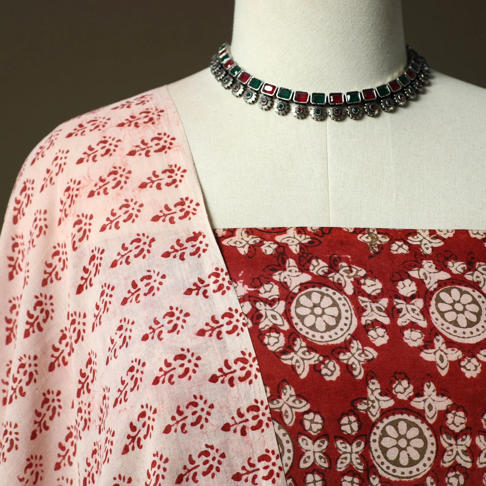Red - Bagh Hand Block Print Natural Dyed Cotton 3pc Unstitched Dress Material 03 - Image 3