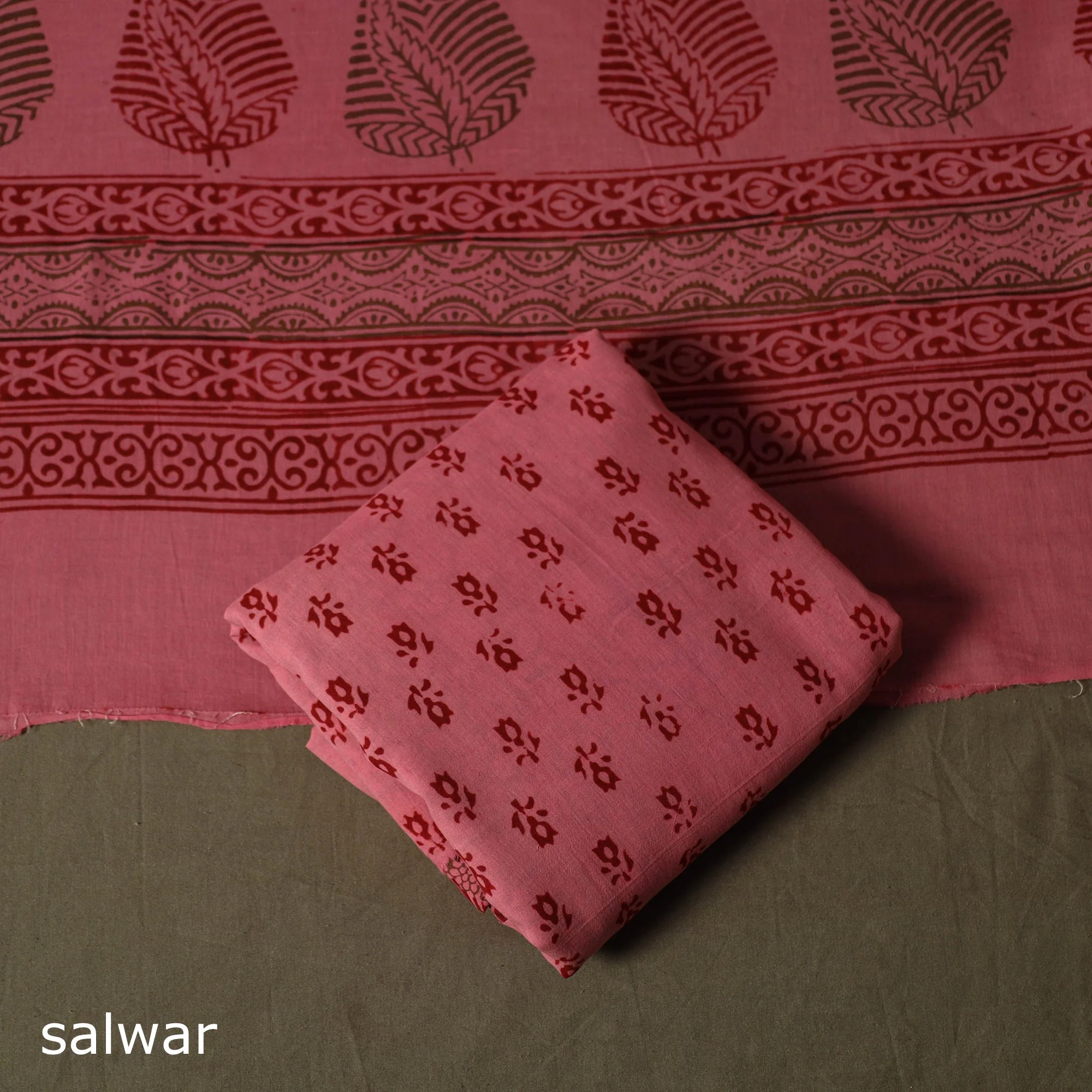 Pink - Bagh Hand Block Print Natural Dyed Cotton 3pc Unstitched Dress Material 06 - Image 5