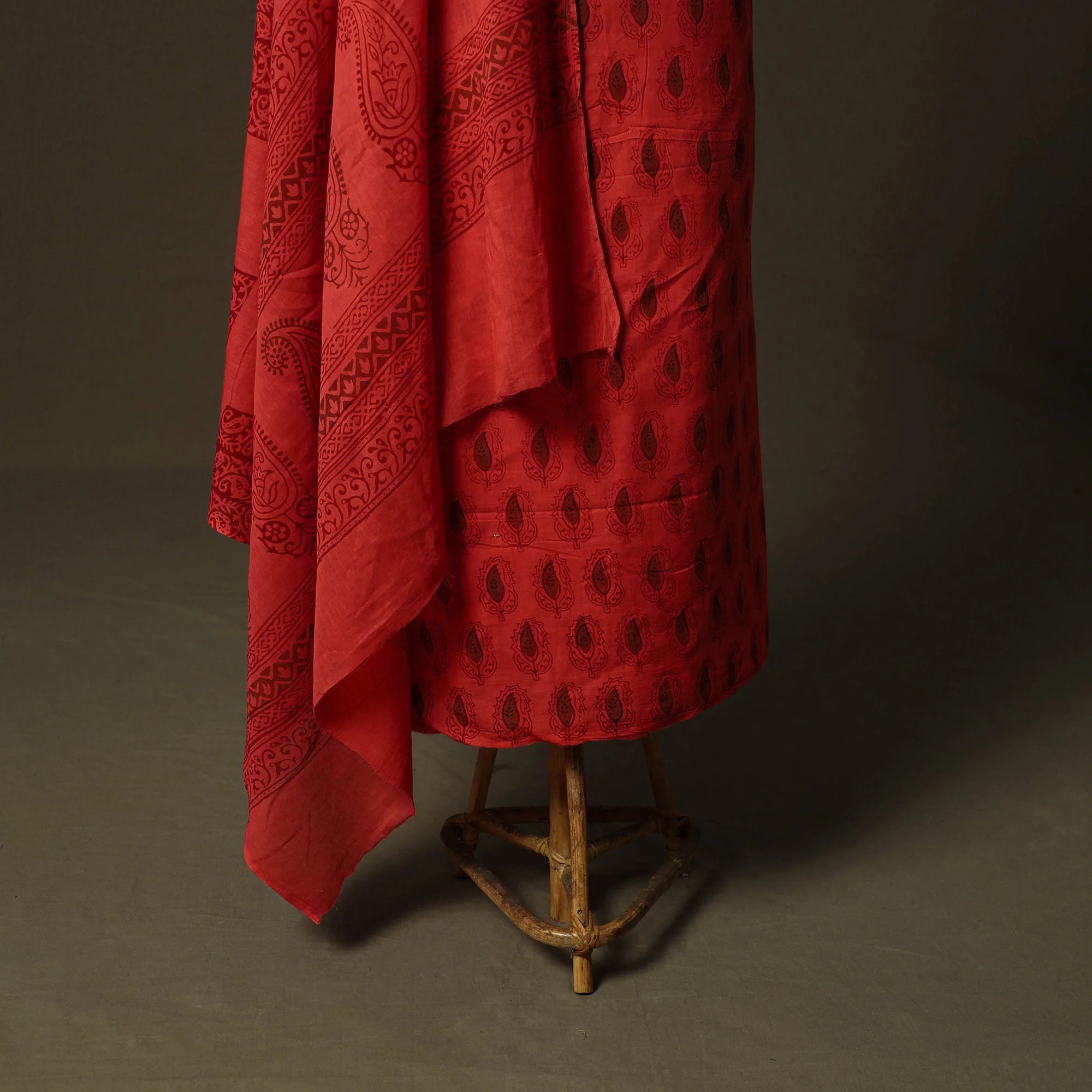 Red - Bagh Hand Block Print Natural Dyed Cotton 3pc Unstitched Dress Material 11 - Image 4