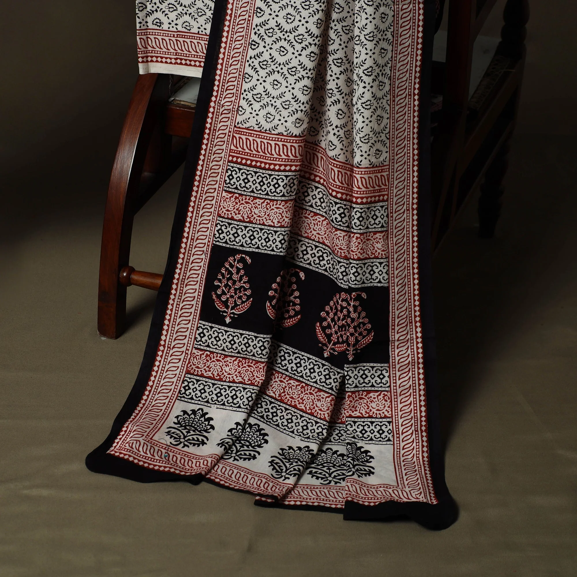 Black - Bagh Hand Block Print Natural Dyed Cotton 3pc Unstitched Dress Material 14 - Image 4