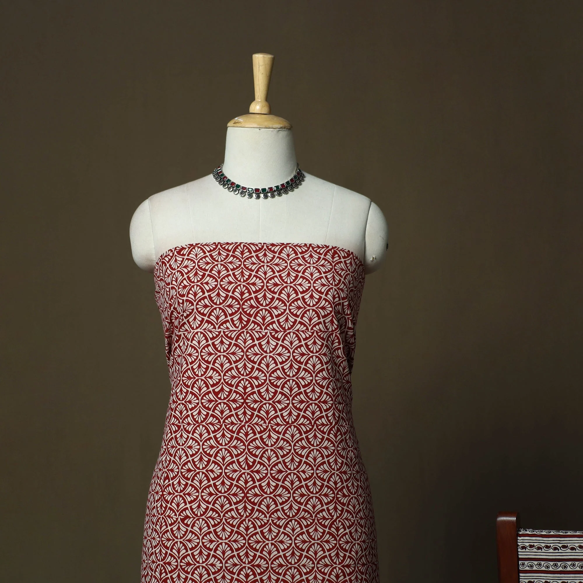 Red - Bagh Hand Block Print Natural Dyed Cotton 3pc Unstitched Dress Material 25 - Image 3