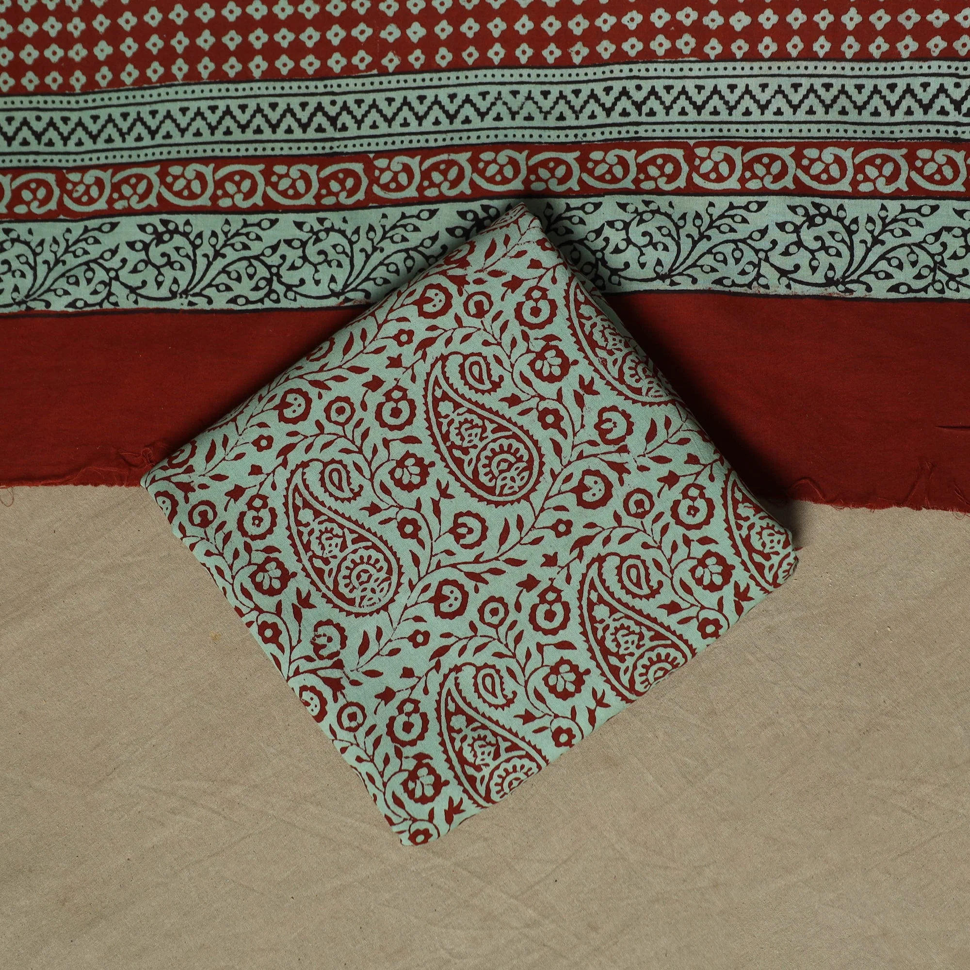Bagh Hand Block Print Natural Dyed Cotton 3pc Unstitched Dress Material Suit Set 02 - Image 5