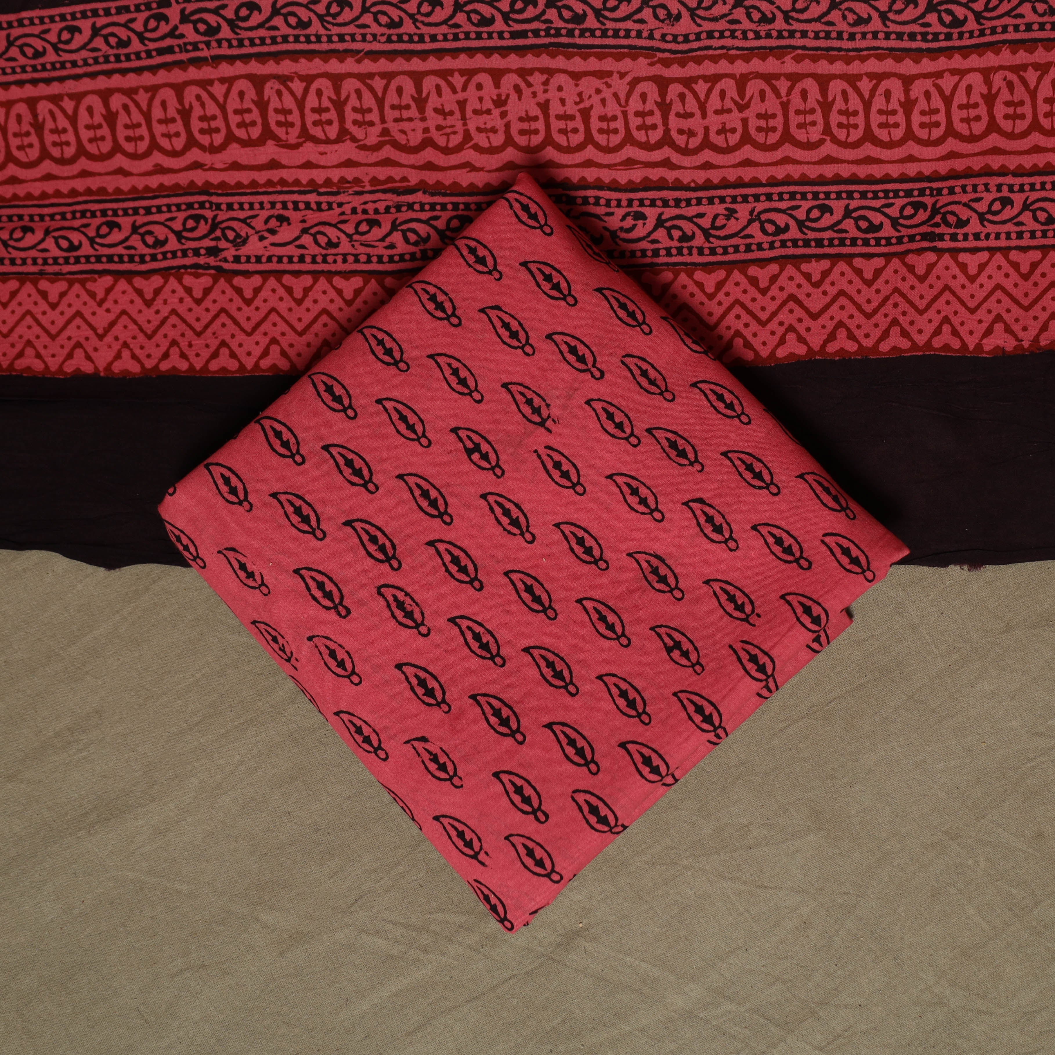 Bagh Hand Block Print Natural Dyed Cotton 3pc Unstitched Dress Material Suit Set 08 - Image 5