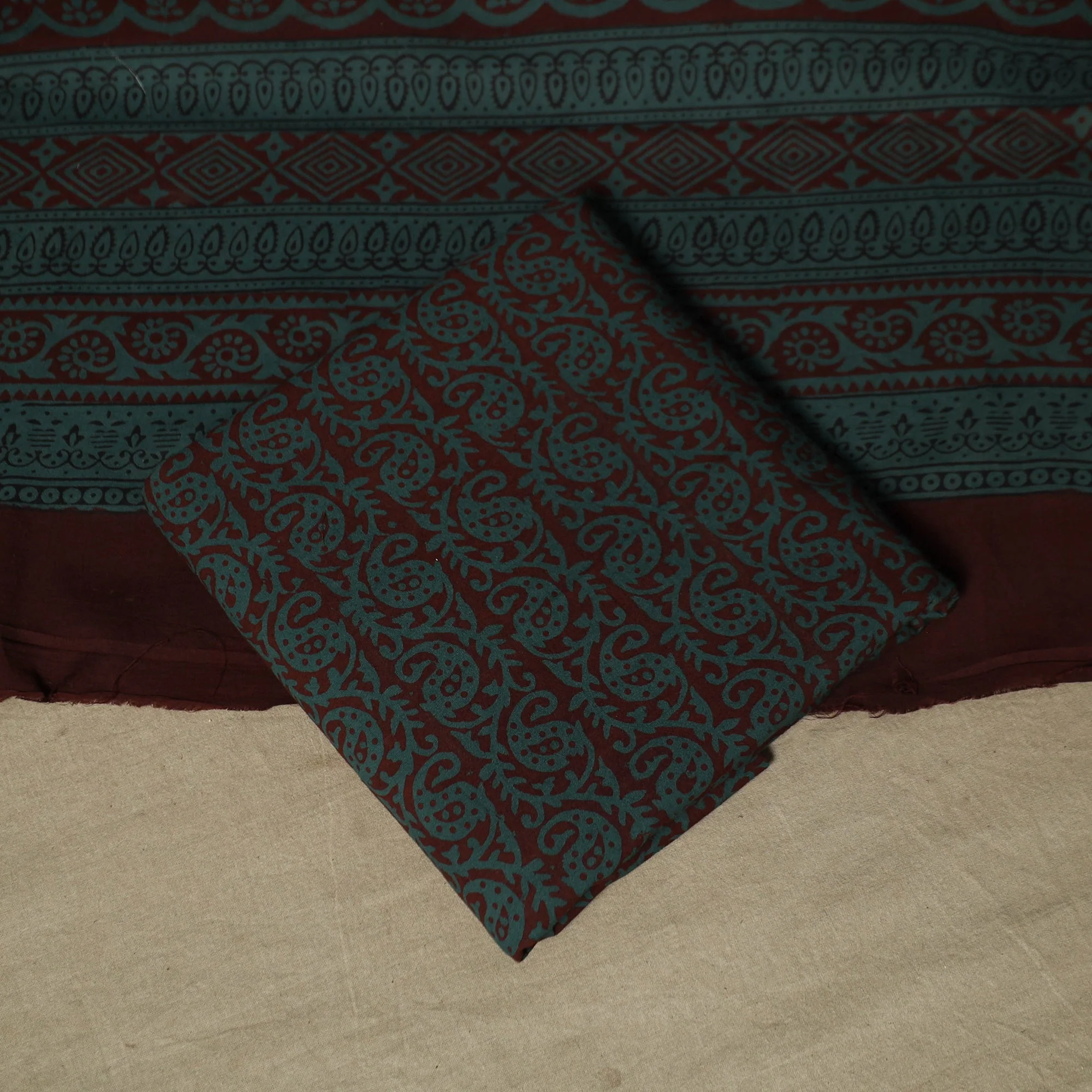 Beige - Bagh Hand Block Print Natural Dyed Cotton 3pc Unstitched Dress Material Suit Set 20 - Image 5