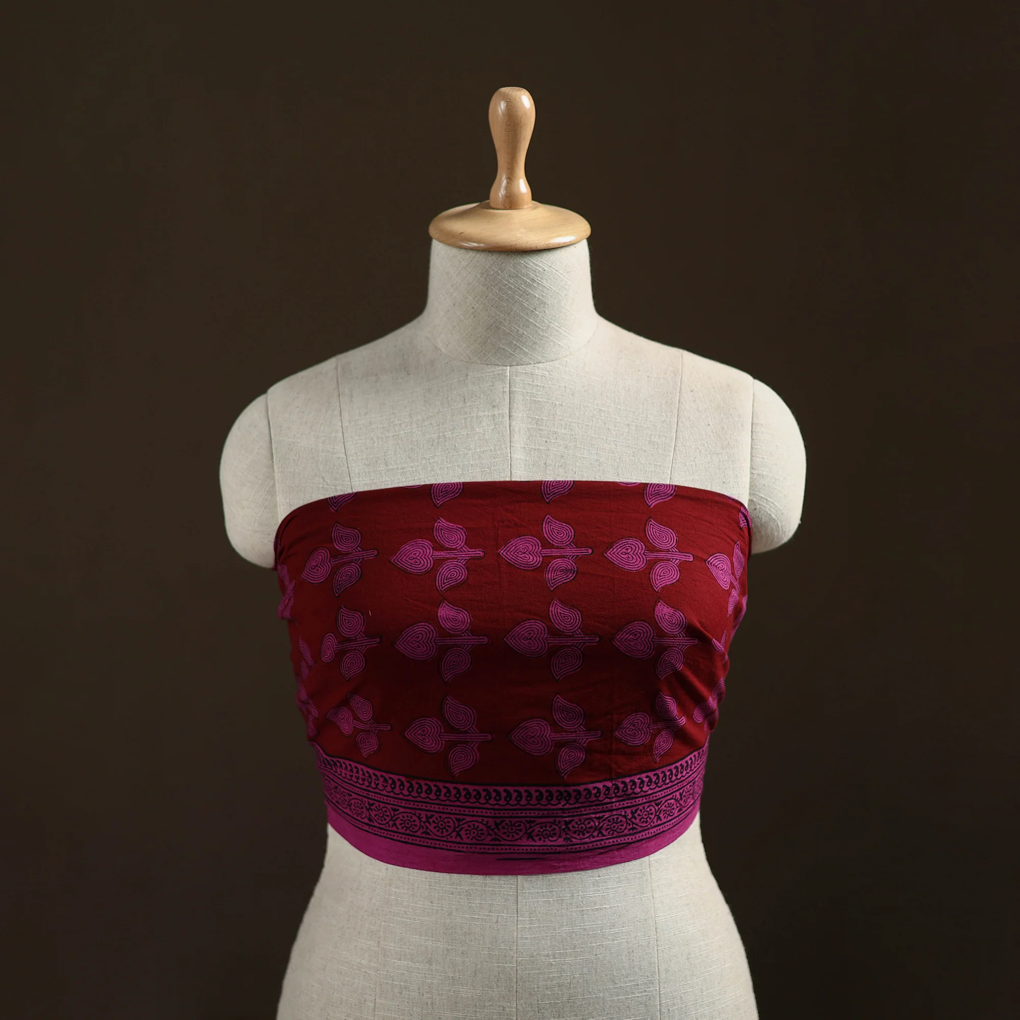 Maroon - Bagh Hand Block Print Natural Dyed Cotton Blouse Piece 22