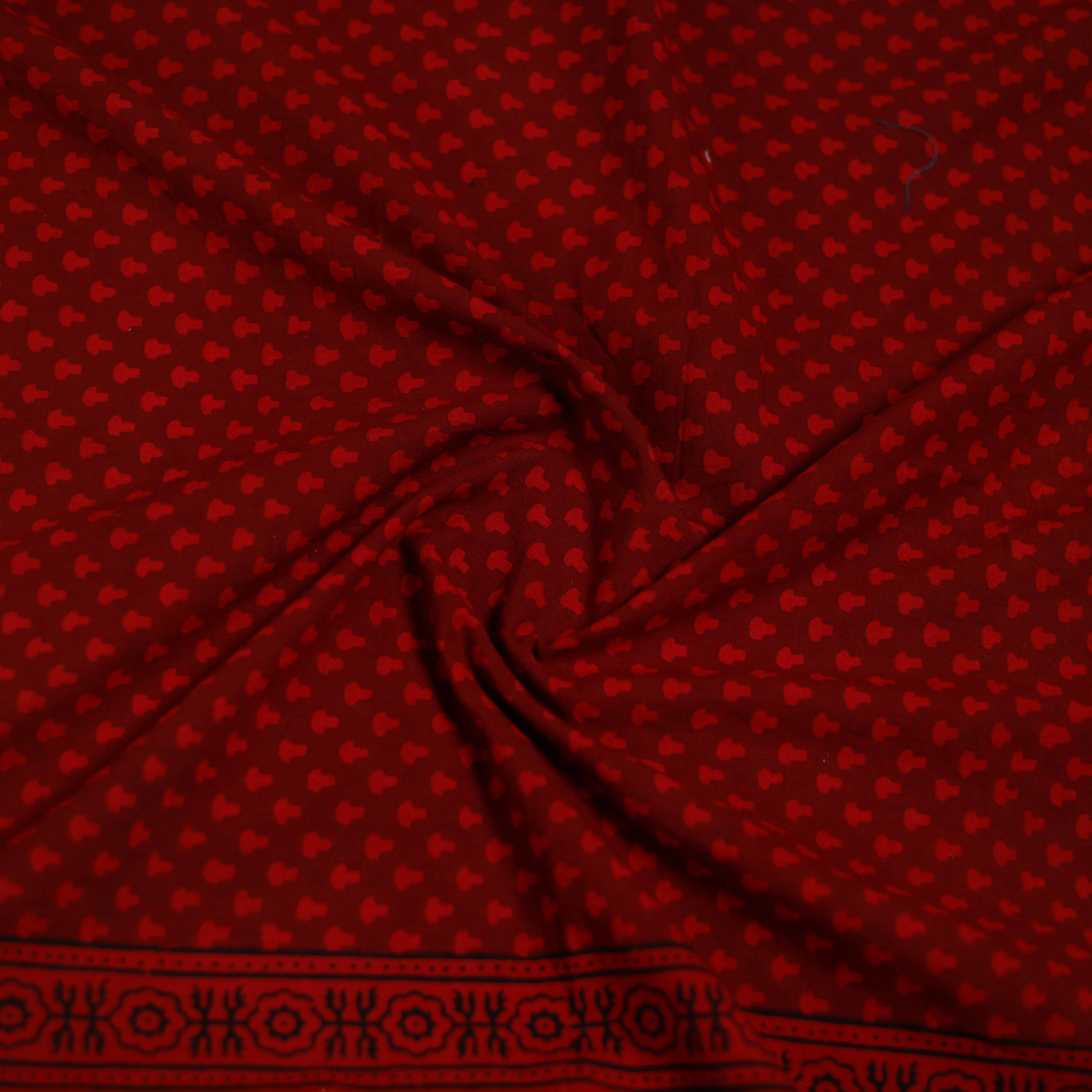 Red - Bagh Hand Block Print Natural Dyed Cotton Blouse Piece 32 - Image 3