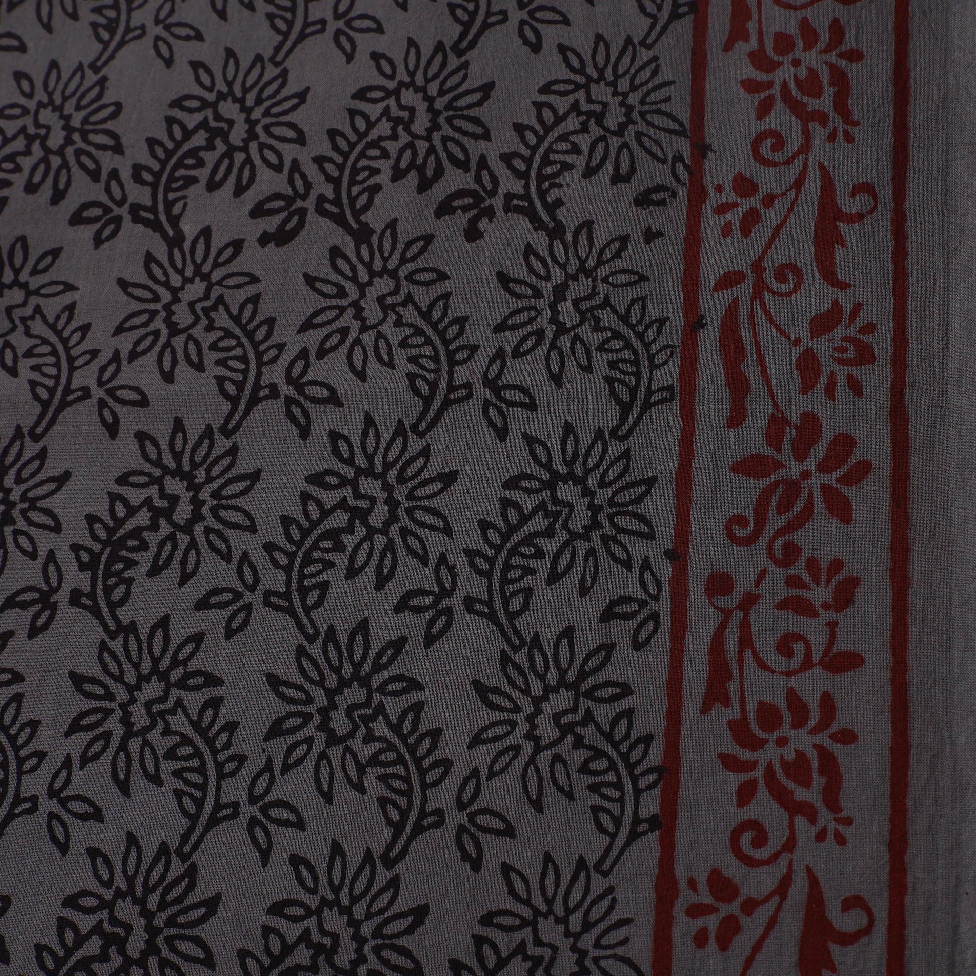 Grey - Bagh Hand Block Print Natural Dyed Cotton Fabric 01 - Image 4