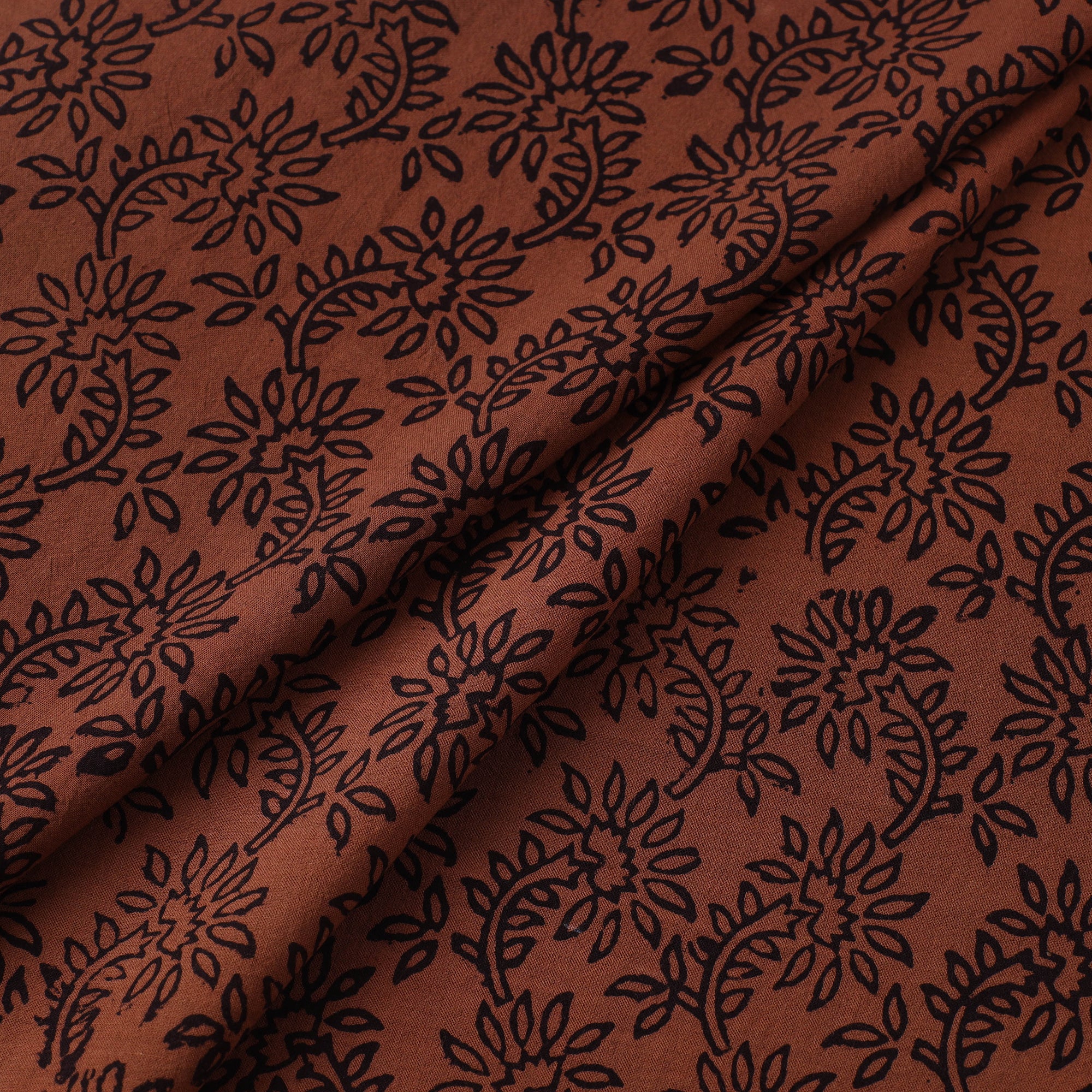 Brown - Bagh Hand Block Print Natural Dyed Cotton Fabric 05 - Image 2