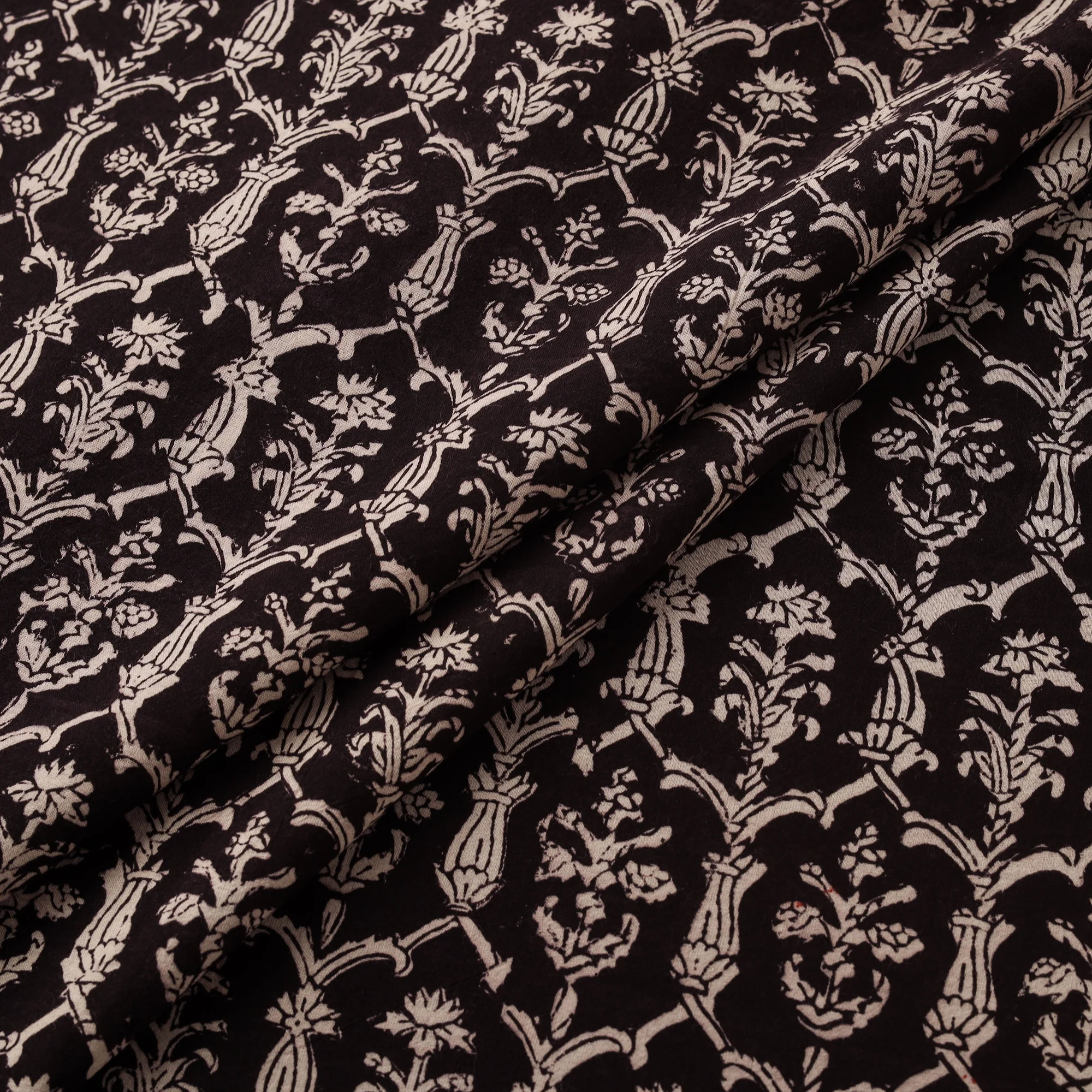Black - Bagh Hand Block Print Natural Dyed Cotton Fabric 06 - Image 2