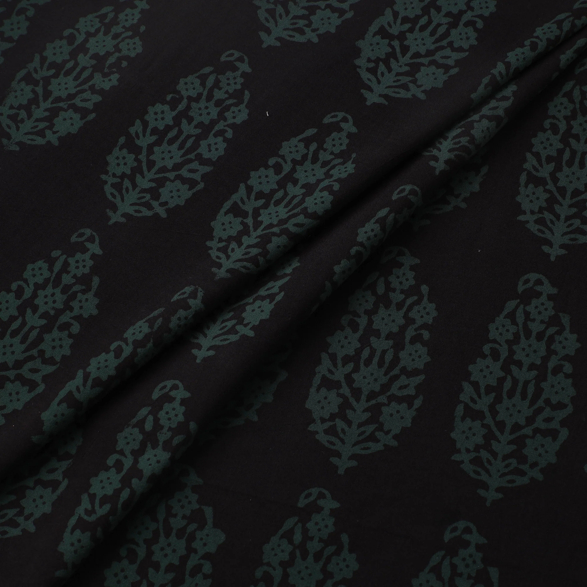 Green - Bagh Hand Block Print Natural Dyed Cotton Fabric 08 - Image 2