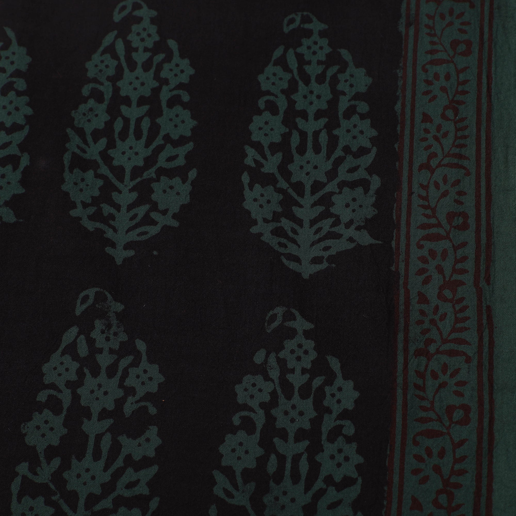 Green - Bagh Hand Block Print Natural Dyed Cotton Fabric 11 - Image 4