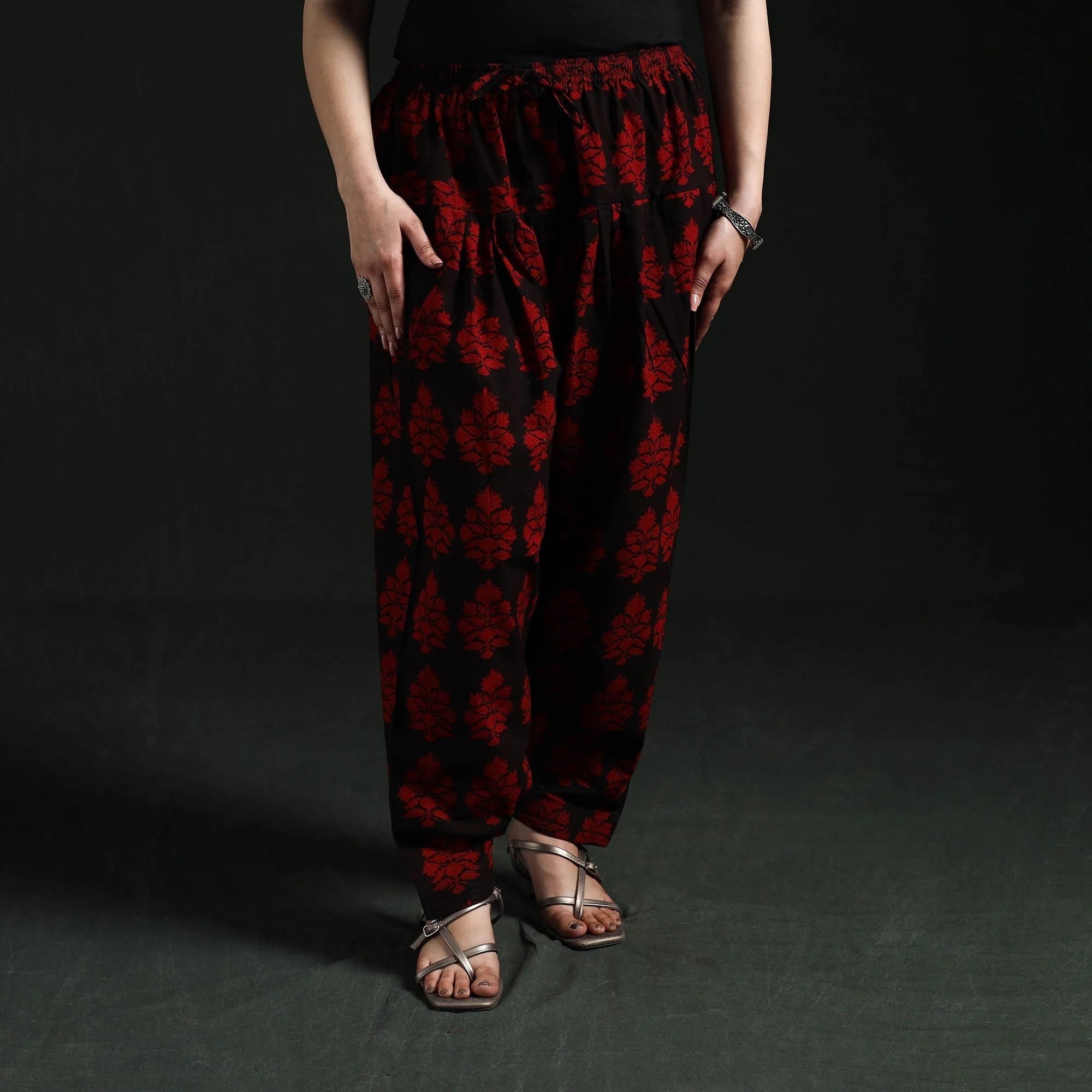 Black - Bagh Hand Block Print Natural Dyed Cotton Salwar 03 - Image 2
