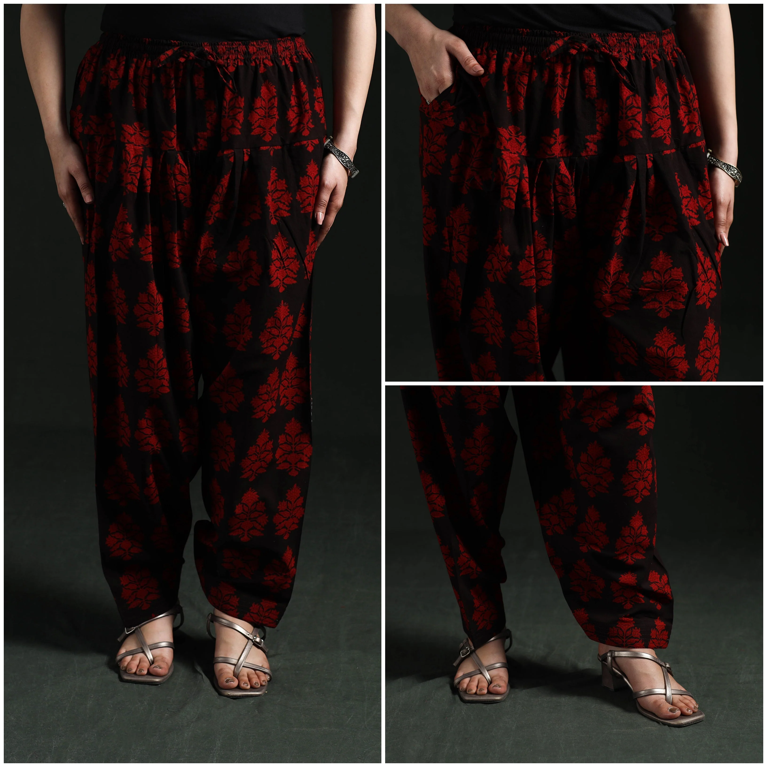Black - Bagh Hand Block Print Natural Dyed Cotton Salwar 03 - Image 3