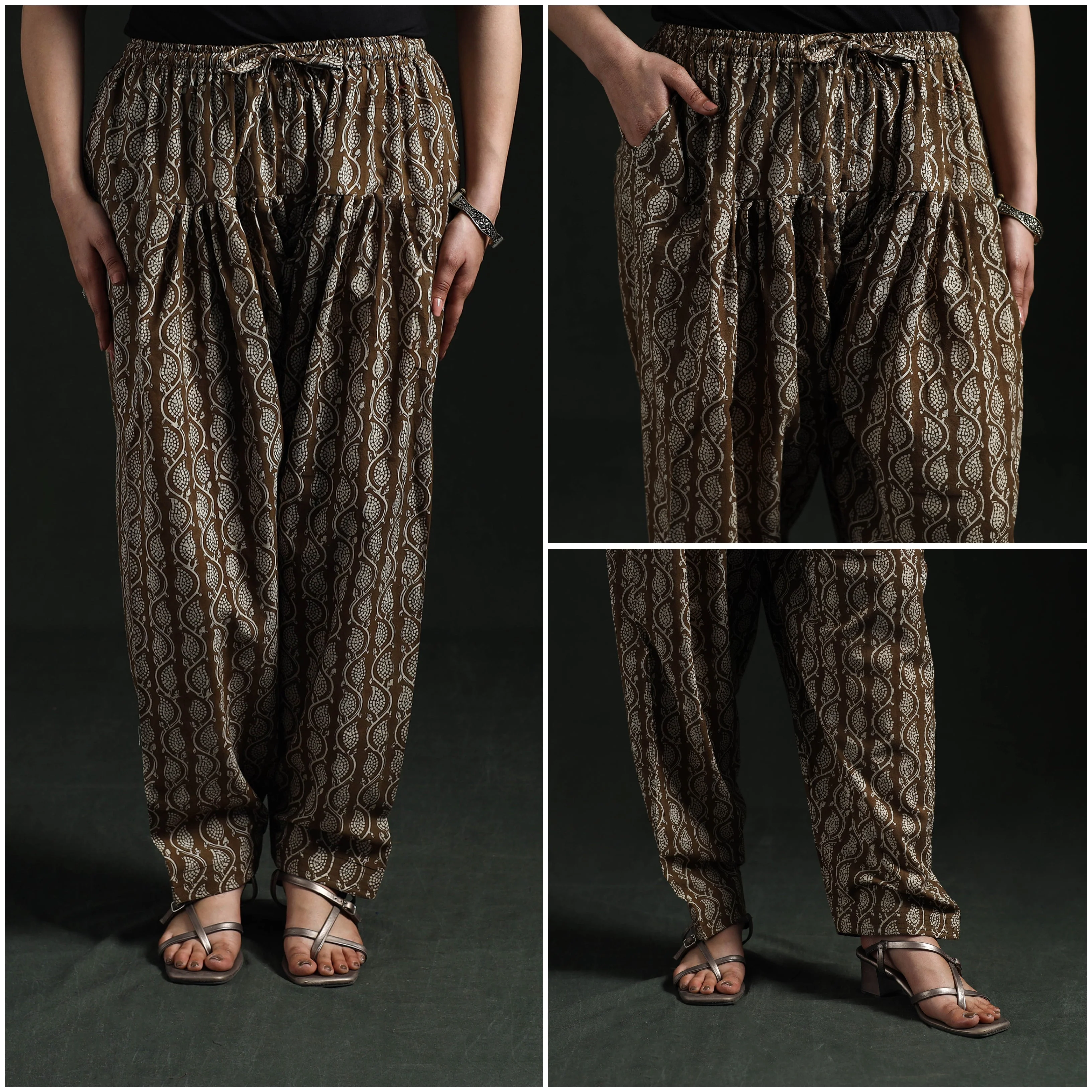 Brown - Bagh Hand Block Print Natural Dyed Cotton Salwar 11 - Image 3
