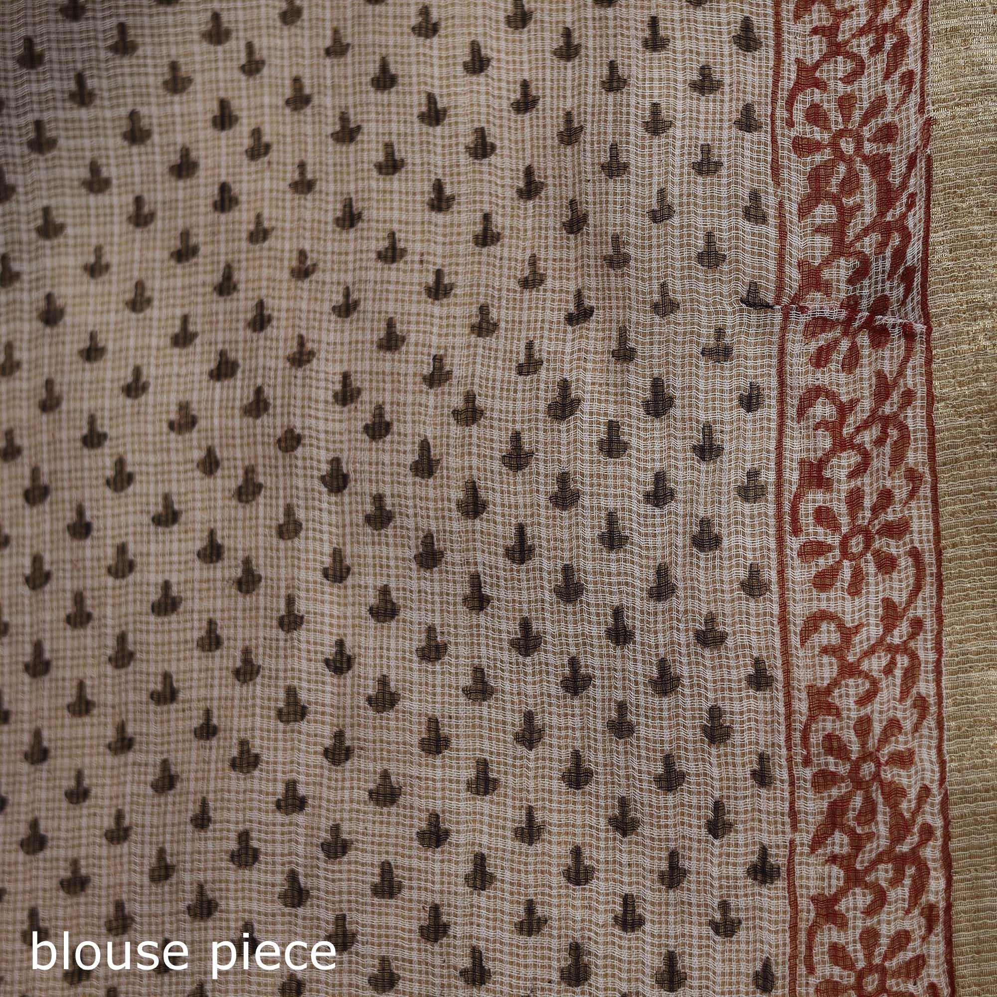 Black - Bagh Hand Block Print Natural Dyed Kota Doria Cotton Saree 28 - Image 5