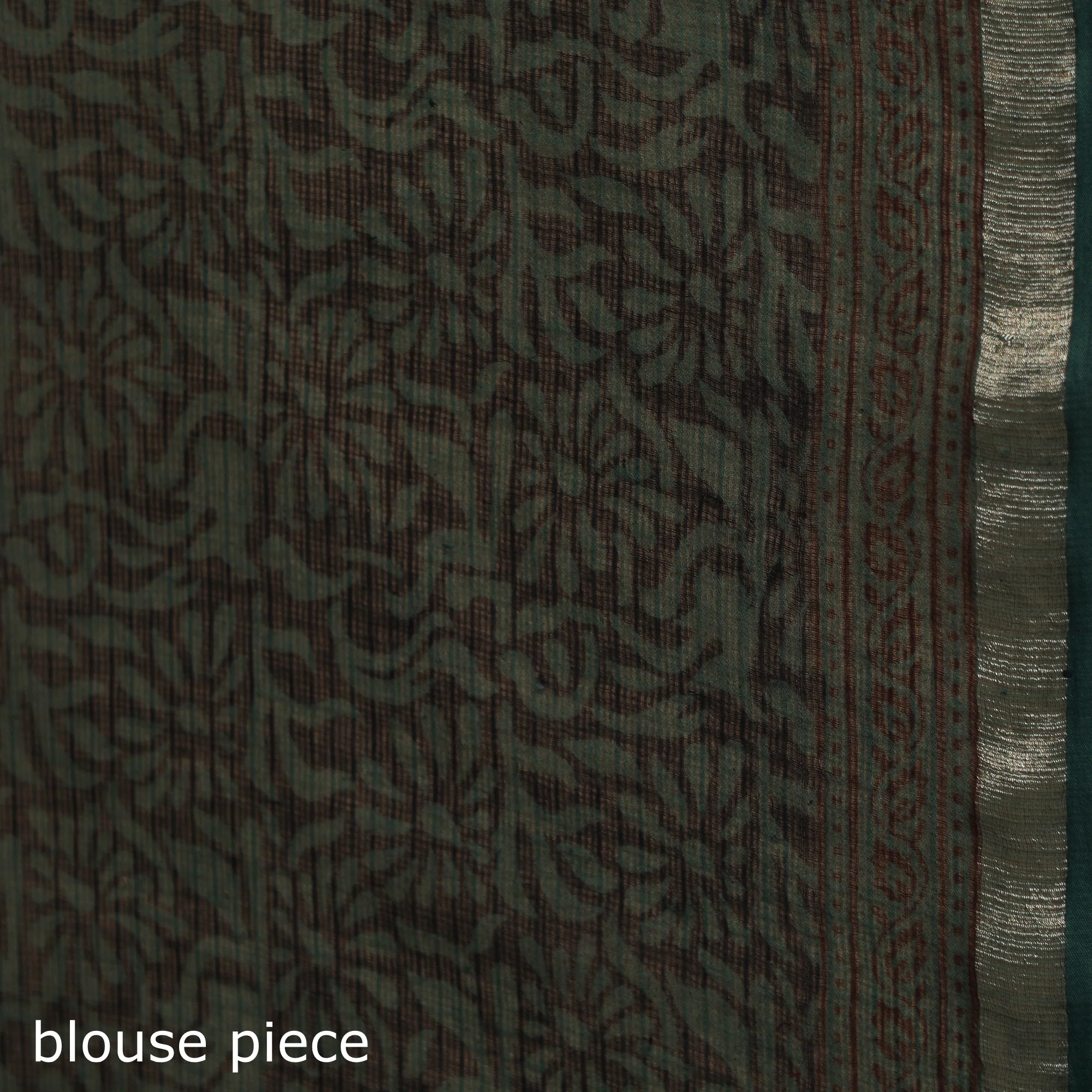 Green - Bagh Hand Block Print Natural Dyed Kota Doria Cotton Saree 29 - Image 5
