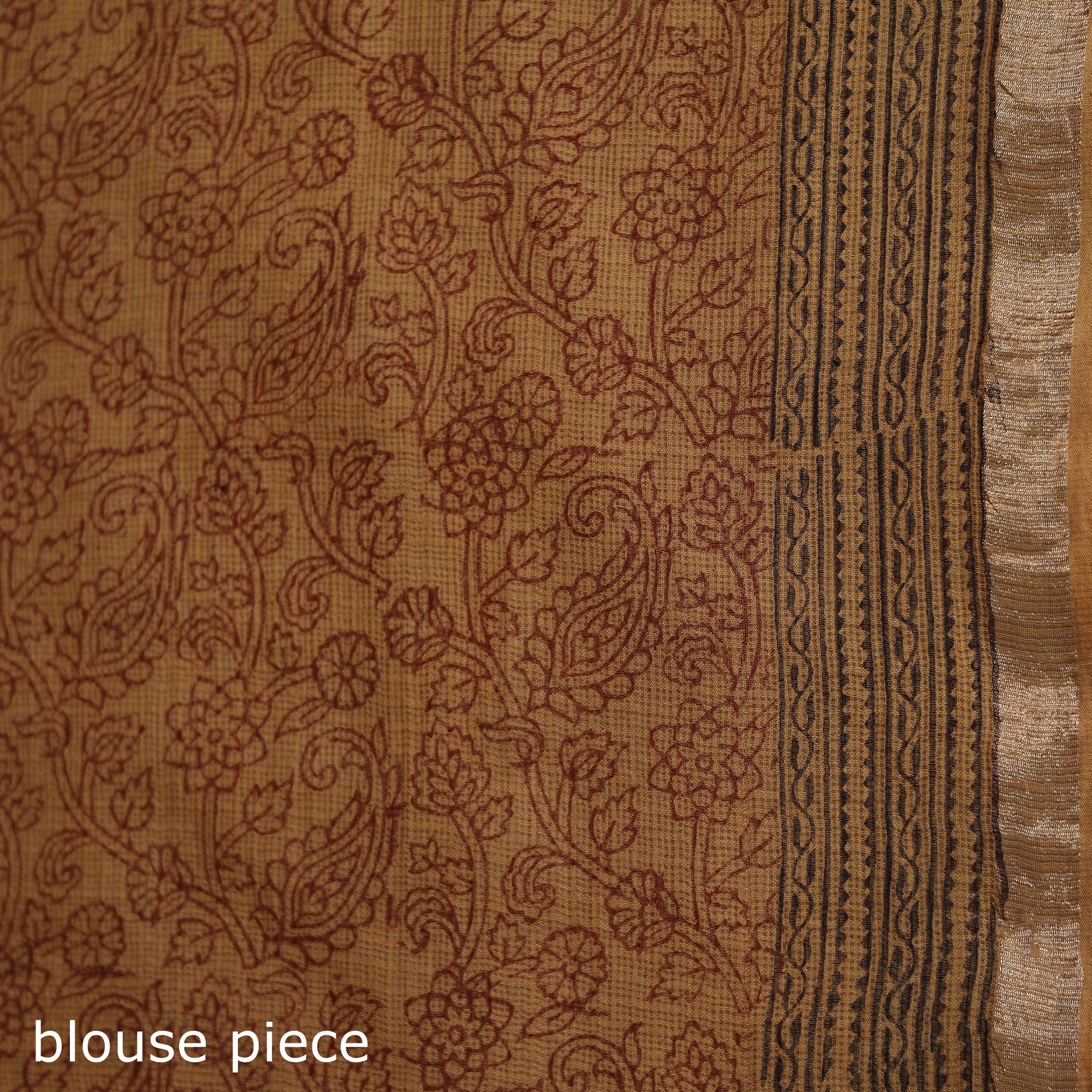 Beige - Bagh Hand Block Print Natural Dyed Kota Doria Cotton Saree 33 - Image 5