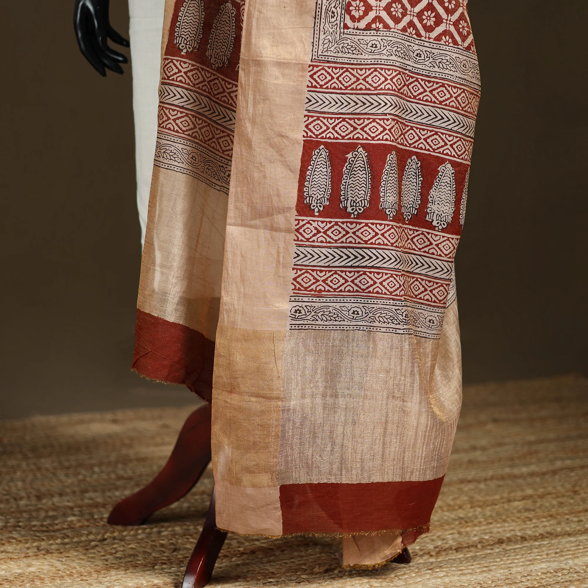 Maroon - Bagh Hand Block Print Natural Dyed Tissue Zari Chanderi Silk Dupatta 20 - Image 4