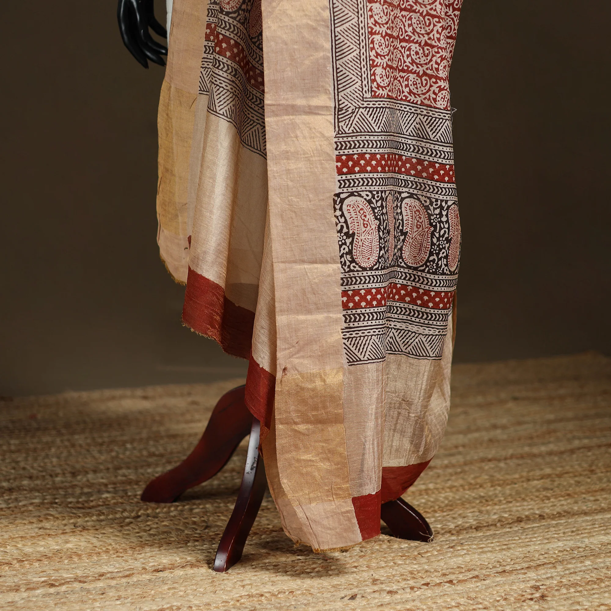 Red - Bagh Hand Block Print Natural Dyed Tissue Zari Chanderi Silk Dupatta 23 - Image 4