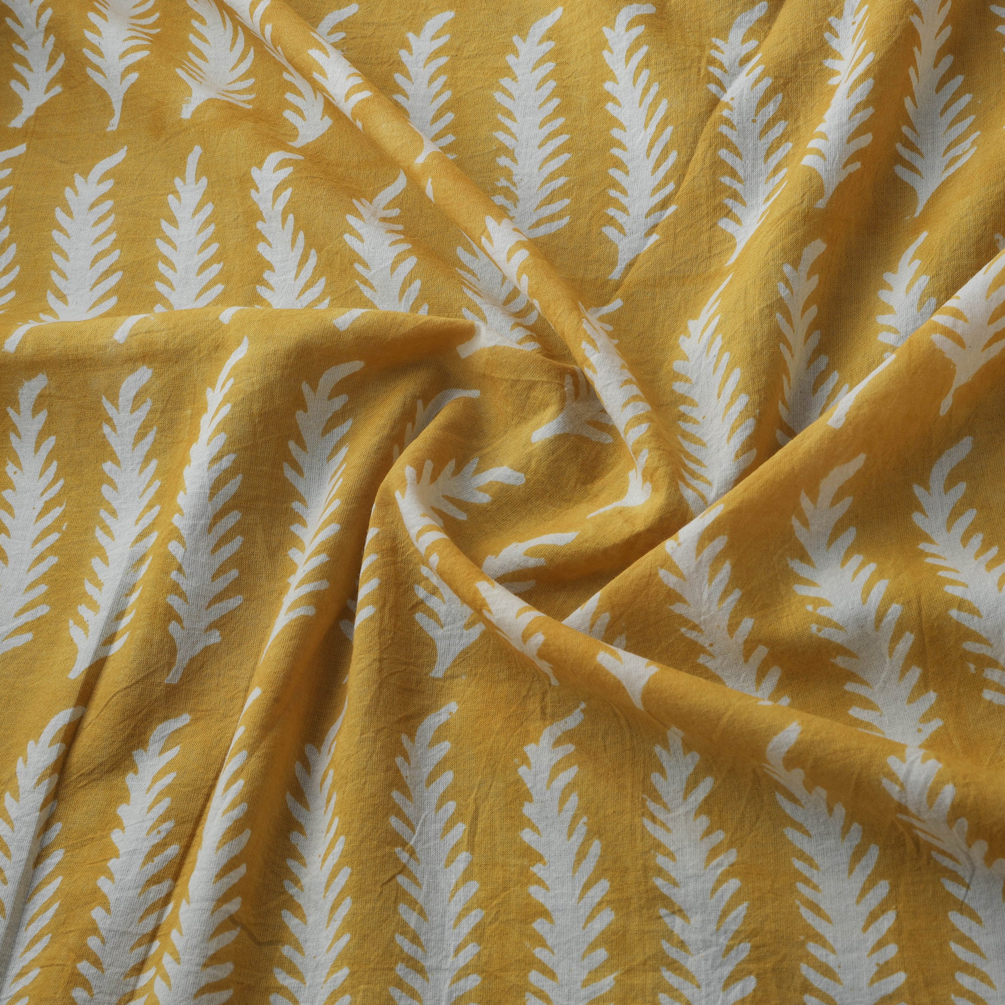 Yellow - Bagh Hand Block Print Pure Mul Cotton Natural Dyed Fabric 08 - Image 3
