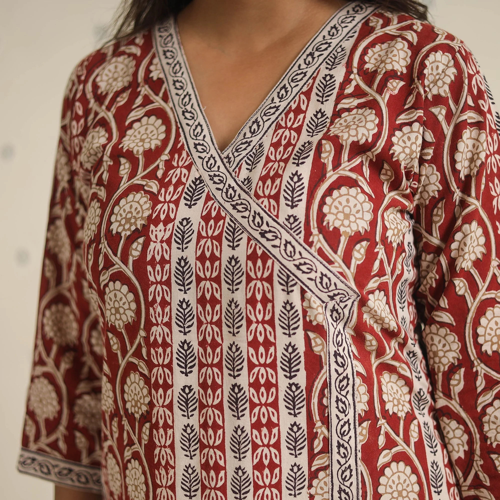 Red - Bagh Print Cotton Suit Set (Set of 3) 01 - Image 6