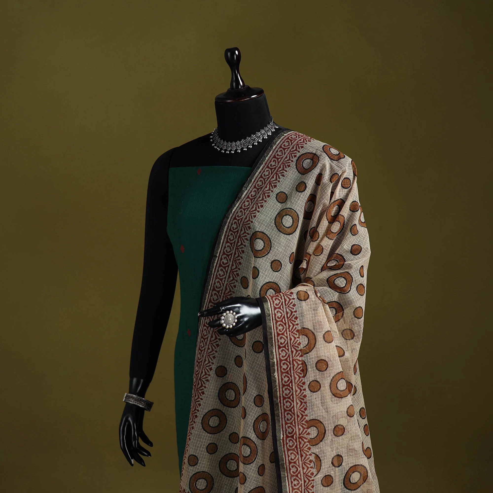 Brown - Kota Doria Cotton Hand Block Print Bagru Dupatta 12 - Image 2