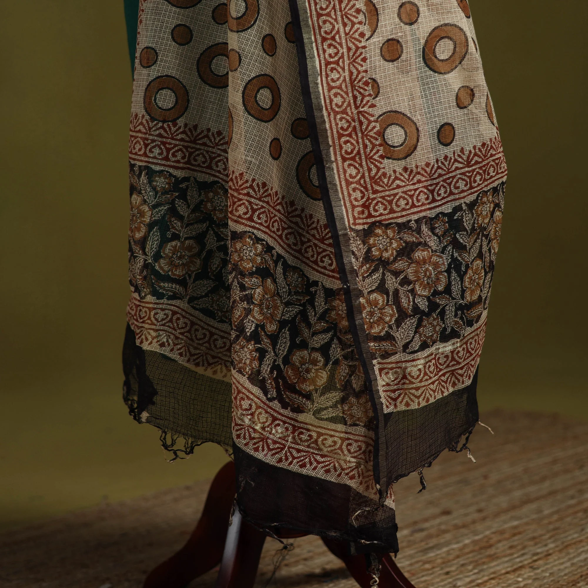 Brown - Kota Doria Cotton Hand Block Print Bagru Dupatta 12 - Image 4