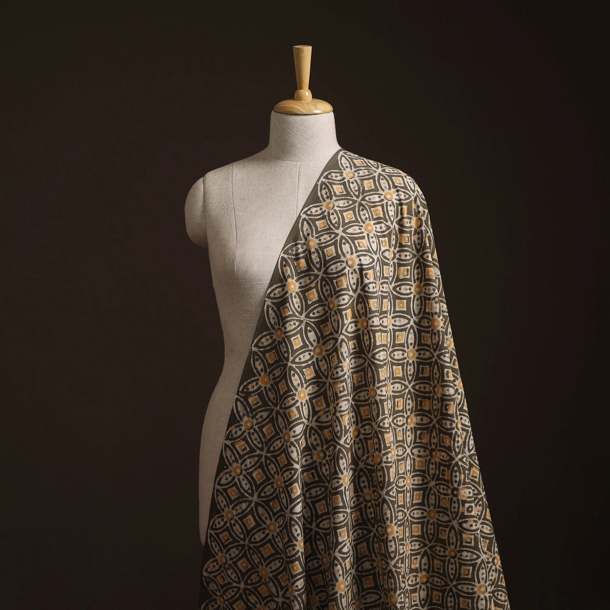 Brown - Bagru Dabu Hand Block Print Natural Dyed Cotton Fabric 24